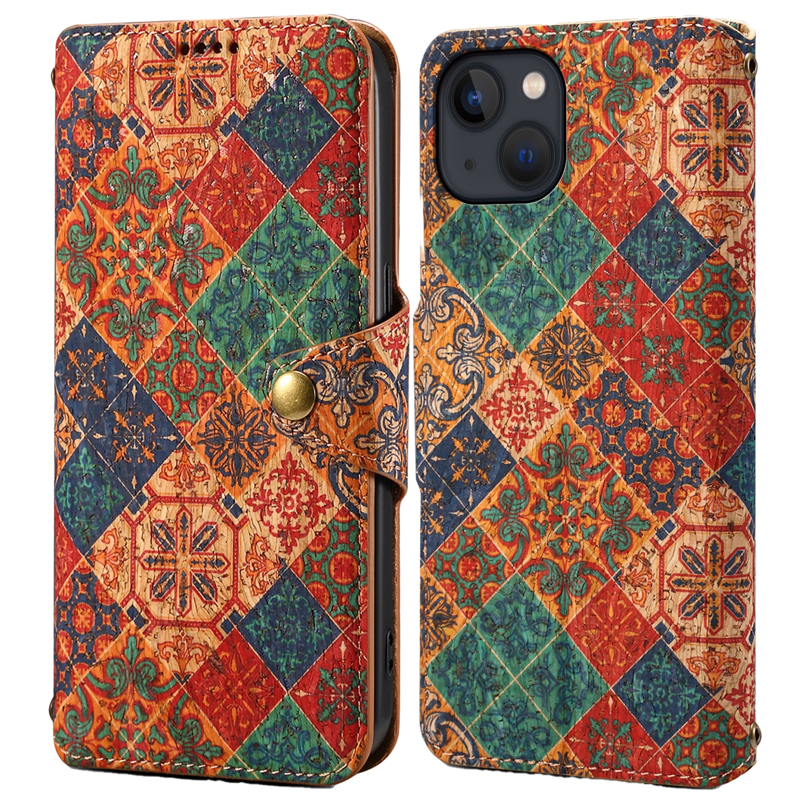 For iPhone 15 Leather Case Folding Stand Wallet Phone Cover Flower Printing