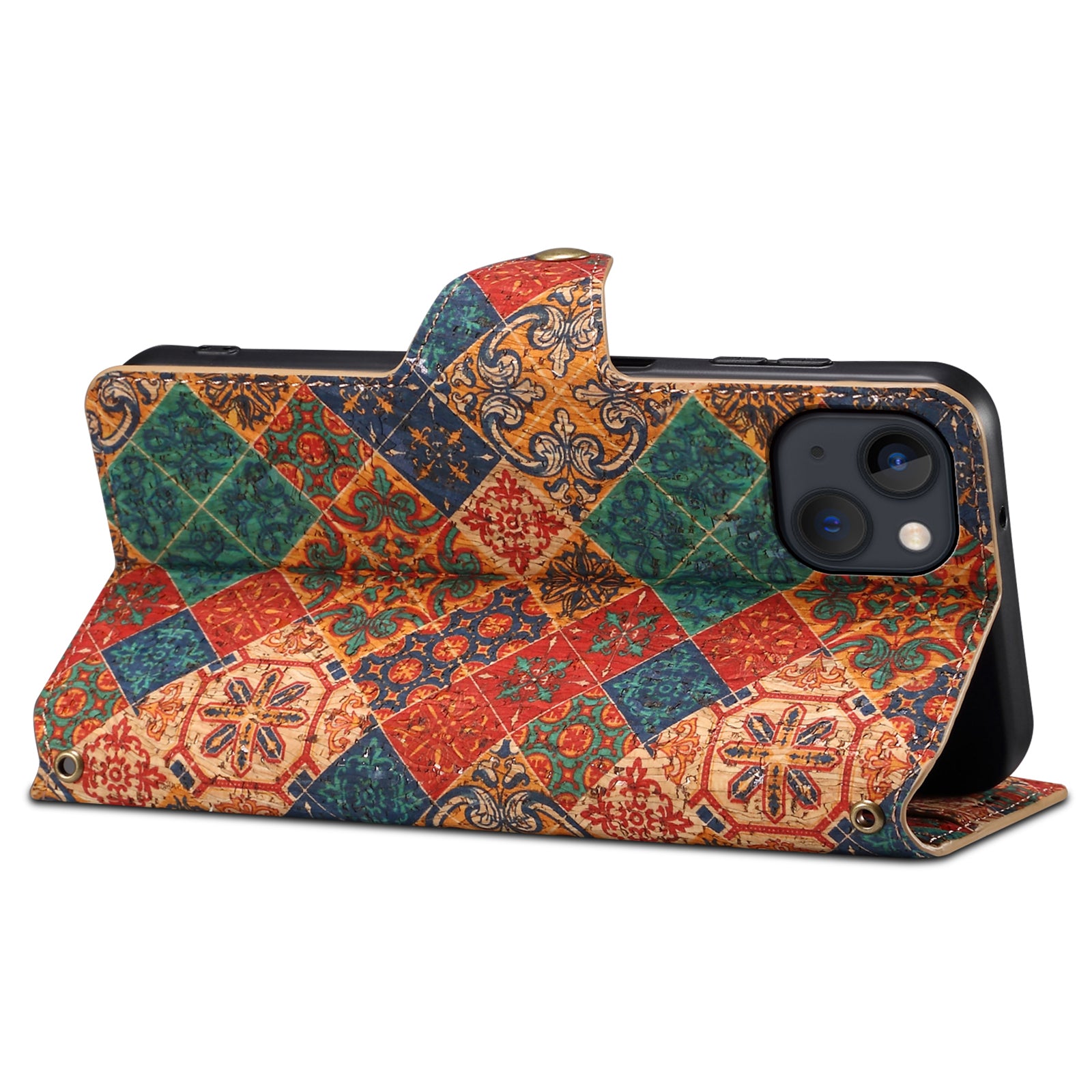 For iPhone 15 Leather Case Folding Stand Wallet Phone Cover Flower Printing