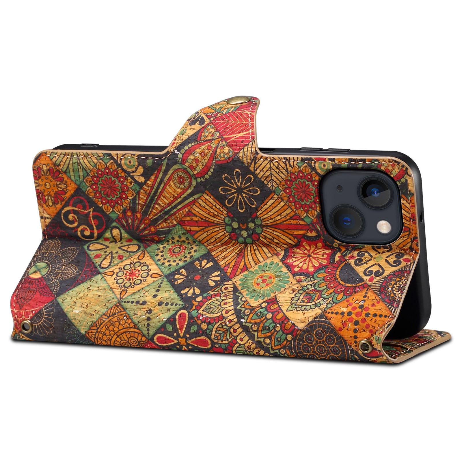 For iPhone 13 Wallet Case PU Leather Seasonal Floral Phone Cover