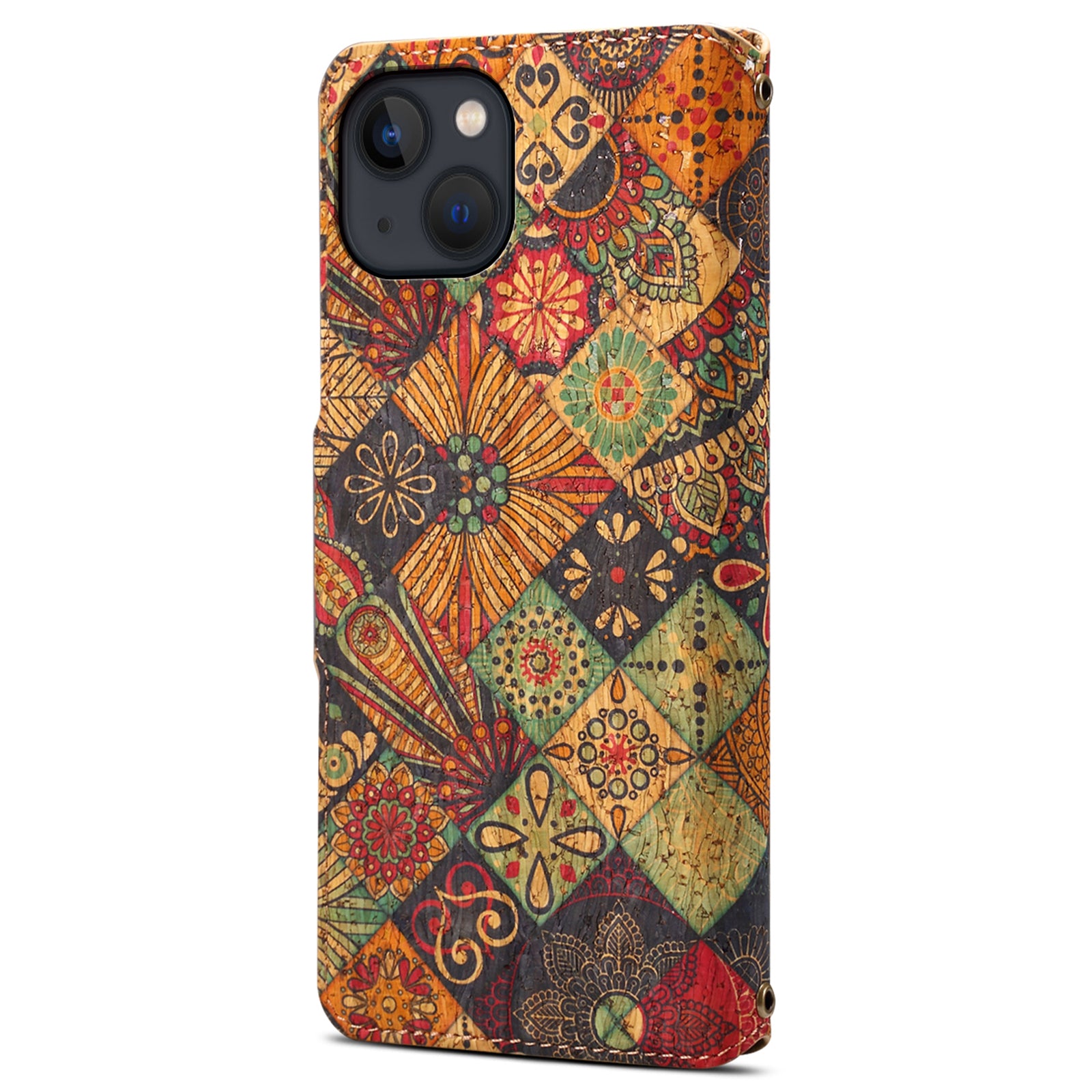 For iPhone 13 Wallet Case PU Leather Seasonal Floral Phone Cover