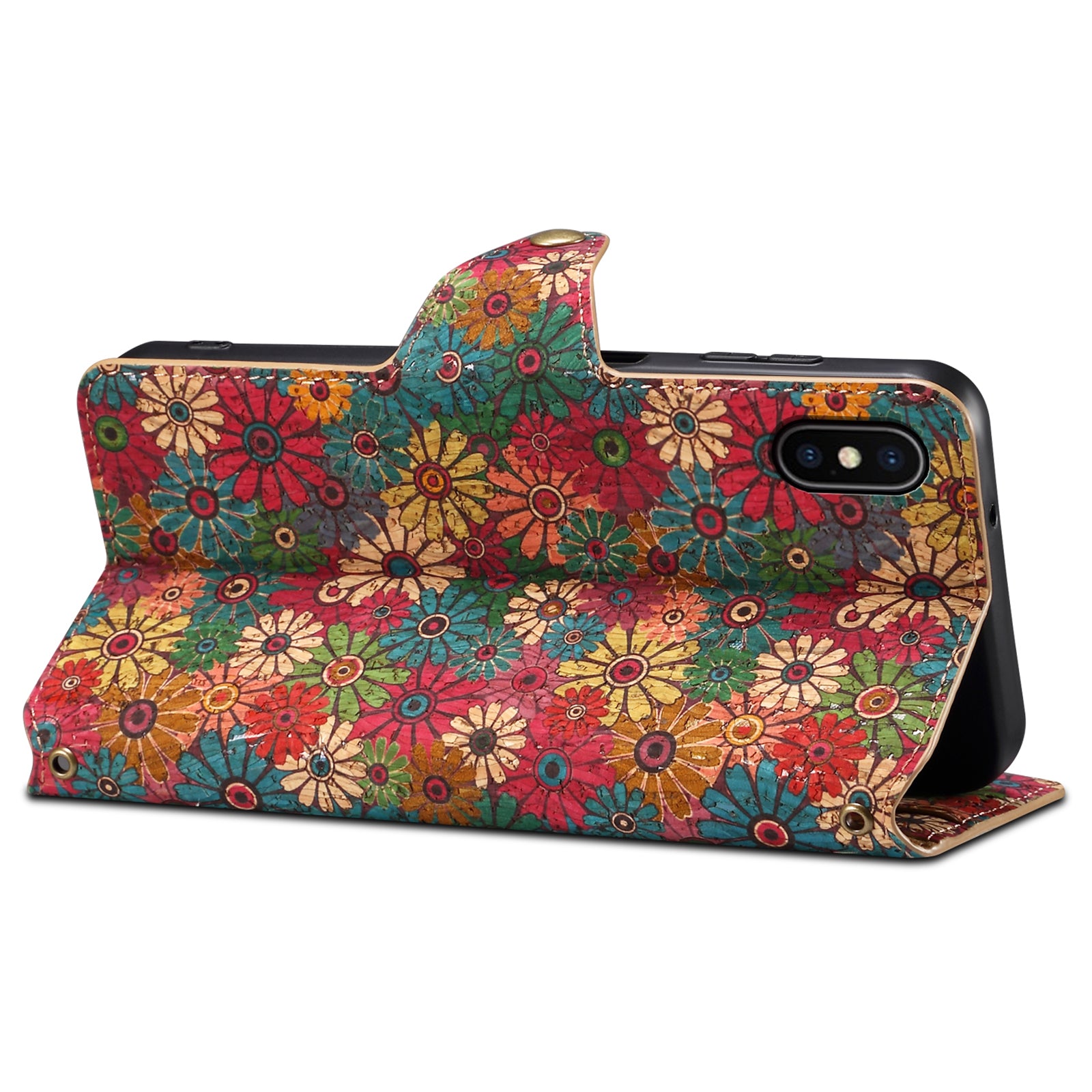 For iPhone X / XS Case Leather Wallet Phone Cover Seasonal Flower Printing