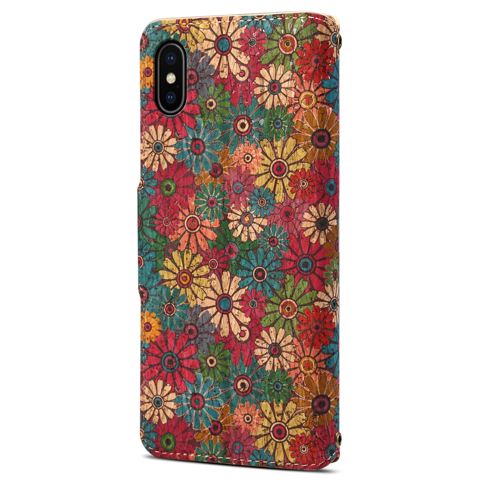 For iPhone X / XS Case Leather Wallet Phone Cover Seasonal Flower Printing