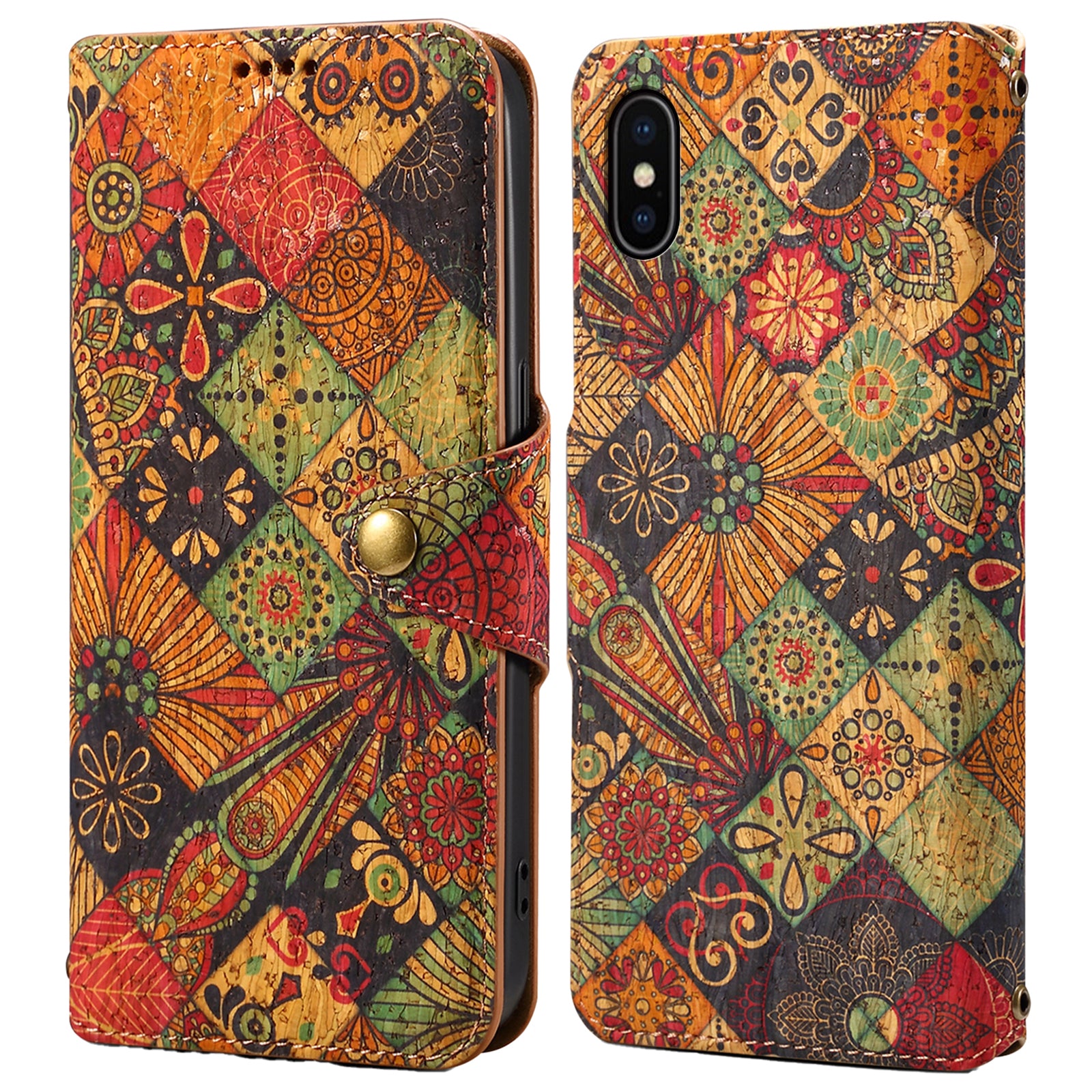 For iPhone X / XS Case Leather Wallet Phone Cover Seasonal Flower Printing