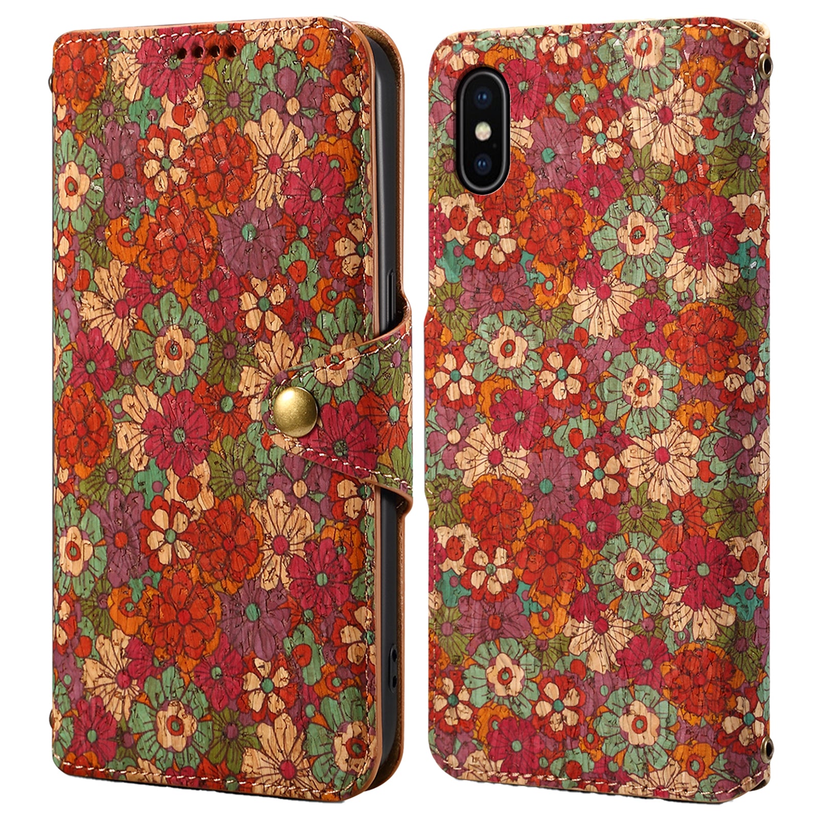 For iPhone X / XS Case Leather Wallet Phone Cover Seasonal Flower Printing