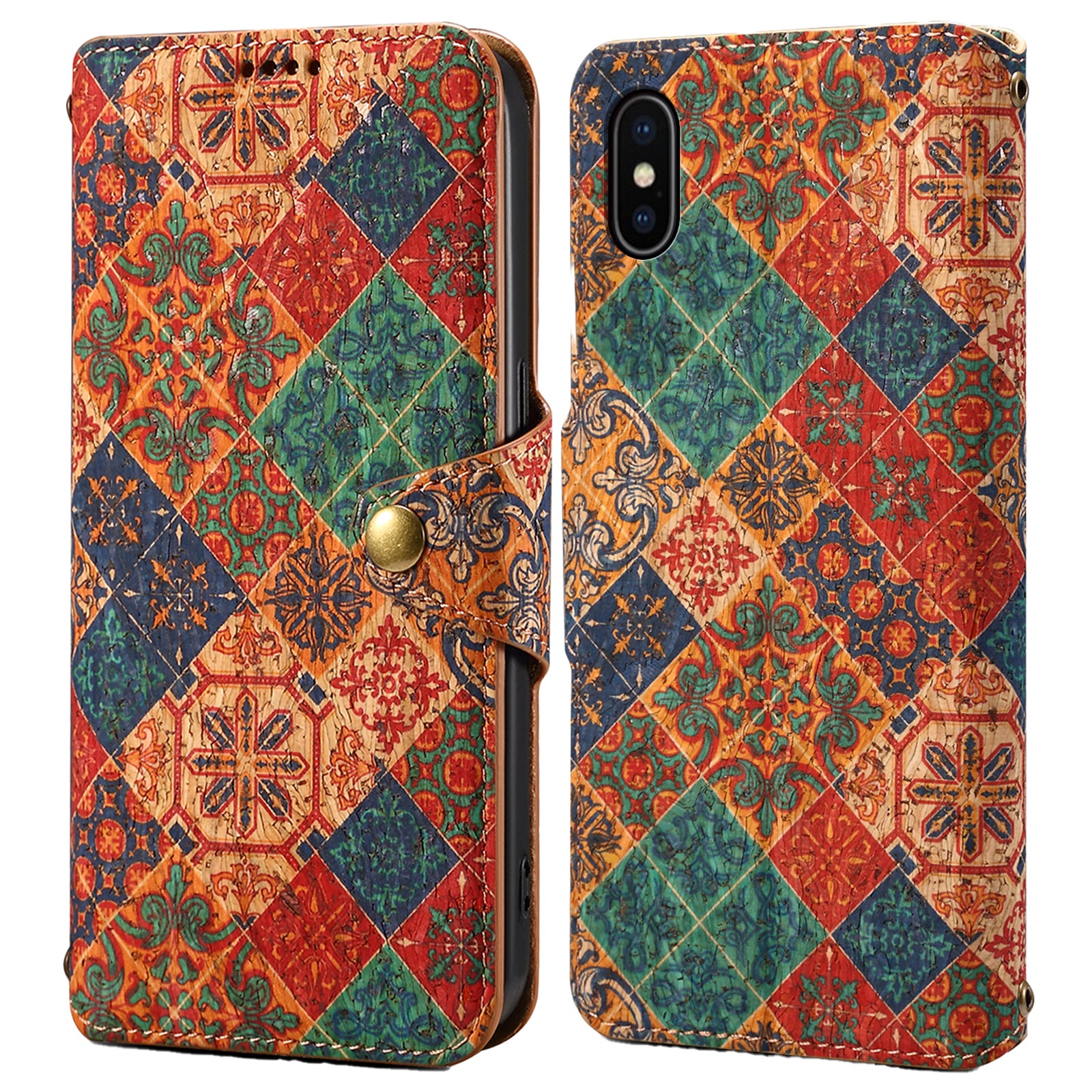 For iPhone X / XS Case Leather Wallet Phone Cover Seasonal Flower Printing