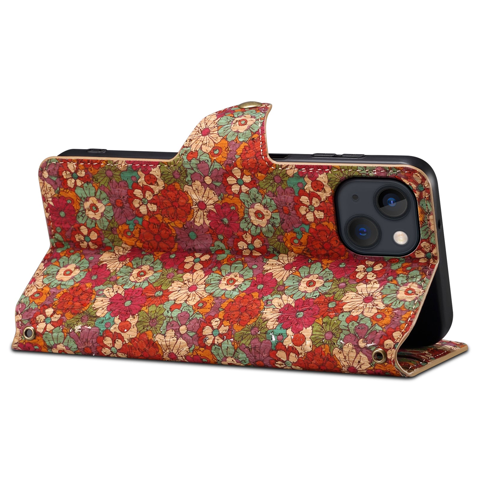 For iPhone 14 Plus Wallet Case Seasonal Flower Printing Phone Leather Cover