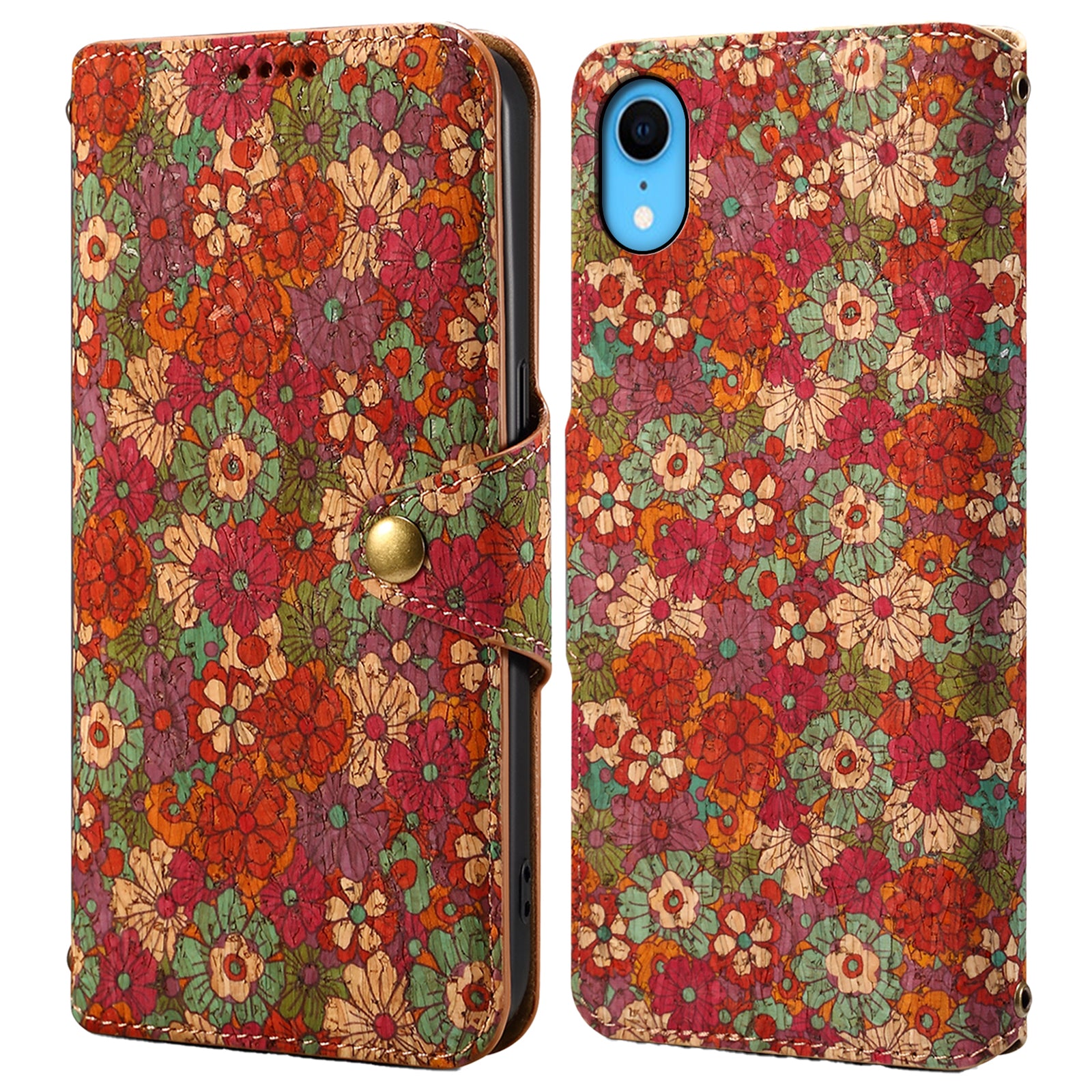 For iPhone XR Leather Case Flower Pattern Printing Phone Cover Wallet Folding Stand
