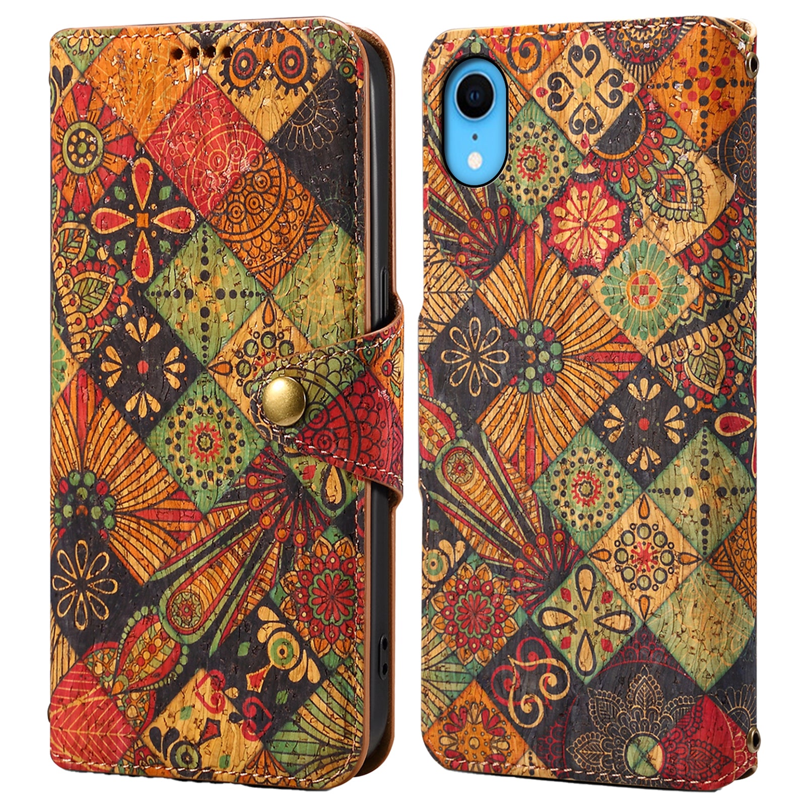 For iPhone XR Leather Case Flower Pattern Printing Phone Cover Wallet Folding Stand