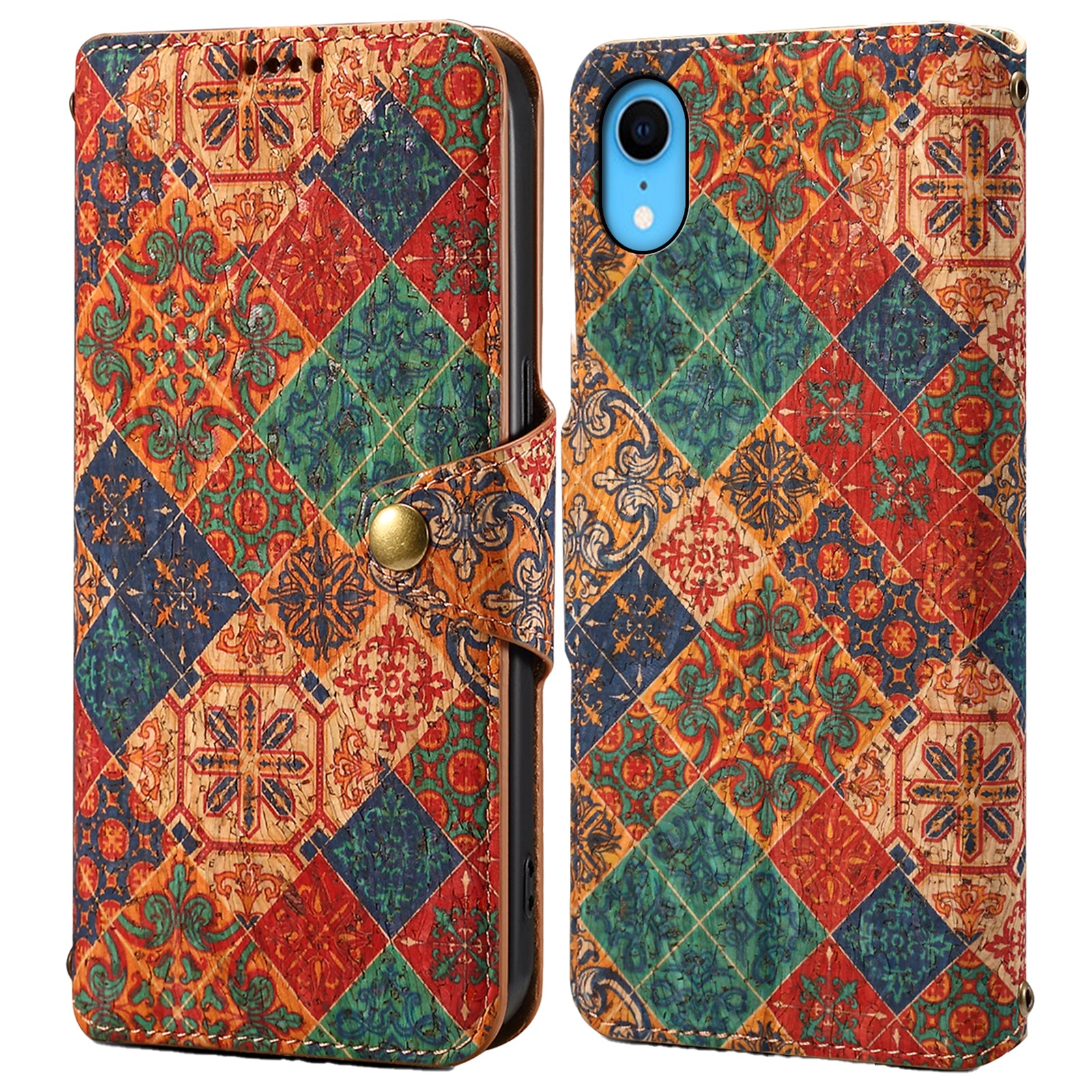For iPhone XR Leather Case Flower Pattern Printing Phone Cover Wallet Folding Stand