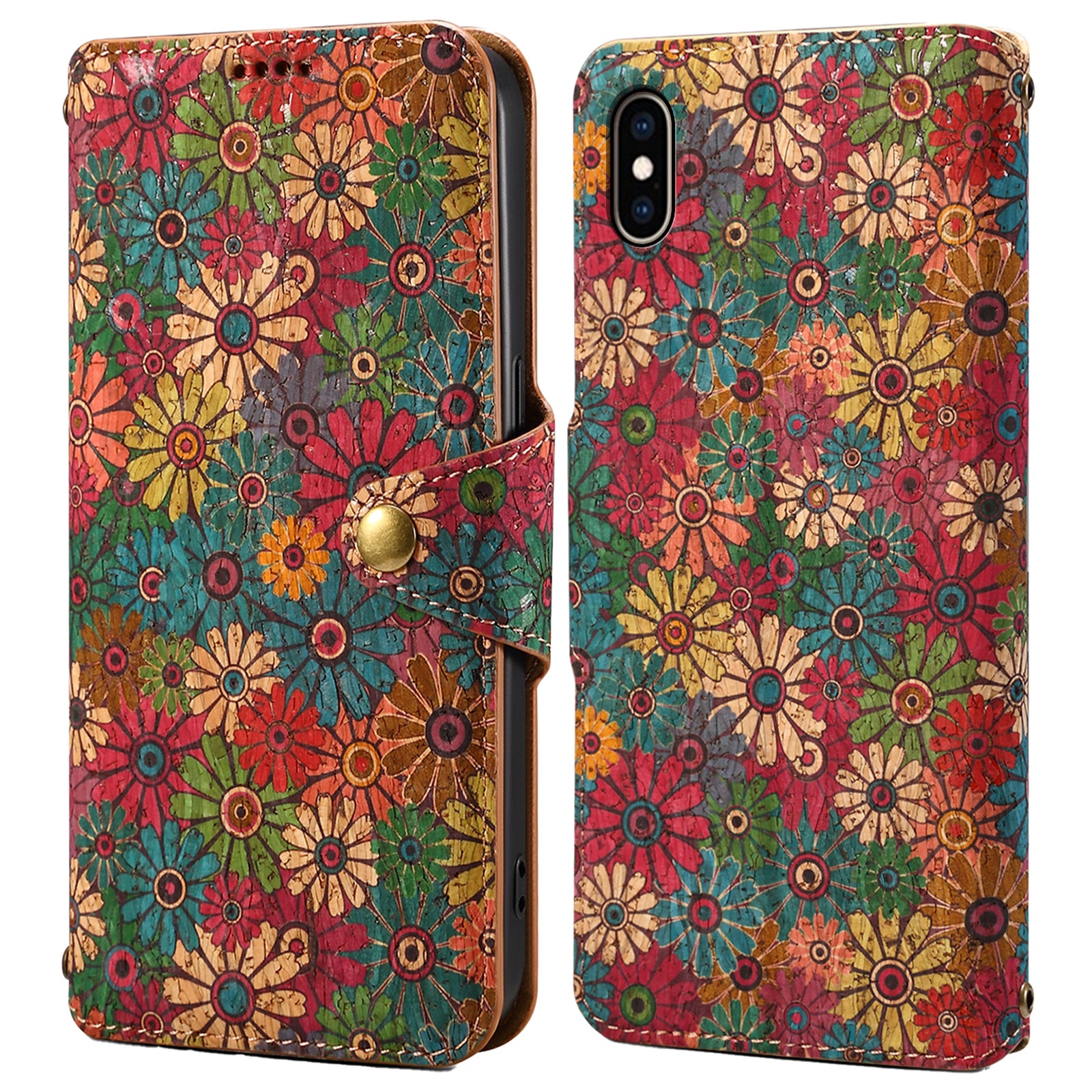 For iPhone XS Max Case Flower Printing Wallet Protective Phone Leather Cover