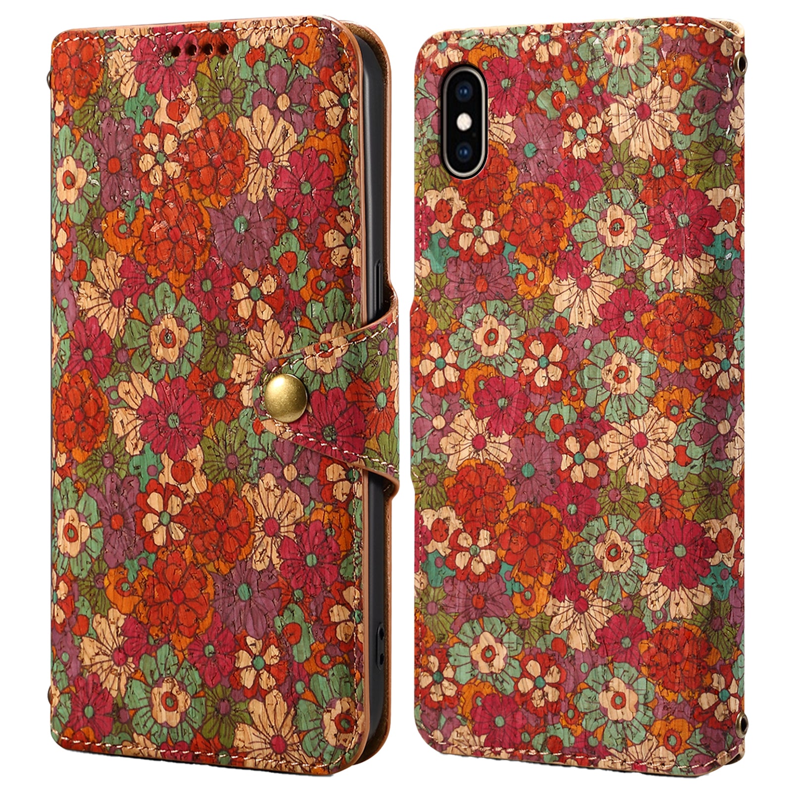 For iPhone XS Max Case Flower Printing Wallet Protective Phone Leather Cover