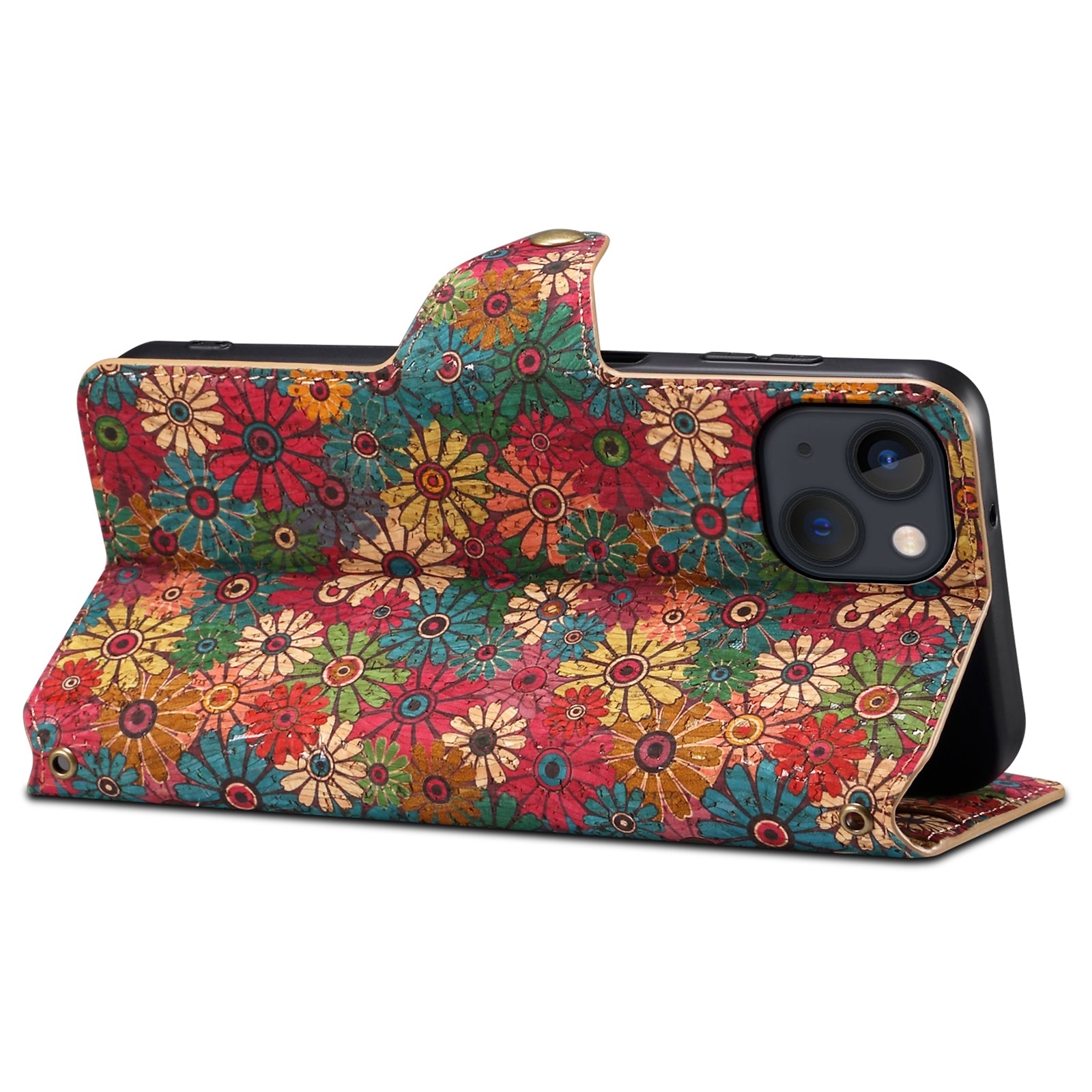 For iPhone 14 Phone Case Wallet Stand Four Season Flower Flip Leather Cover