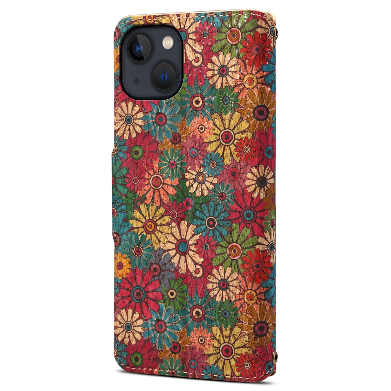 For iPhone 14 Phone Case Wallet Stand Four Season Flower Flip Leather Cover