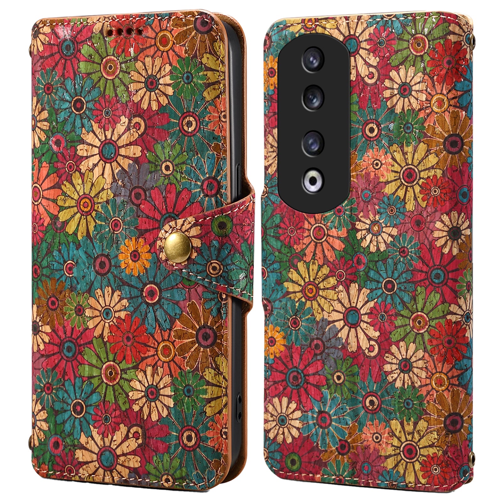 For Honor 90 Pro Wallet Case Stand Seasonal Flower PU Leather Phone Cover