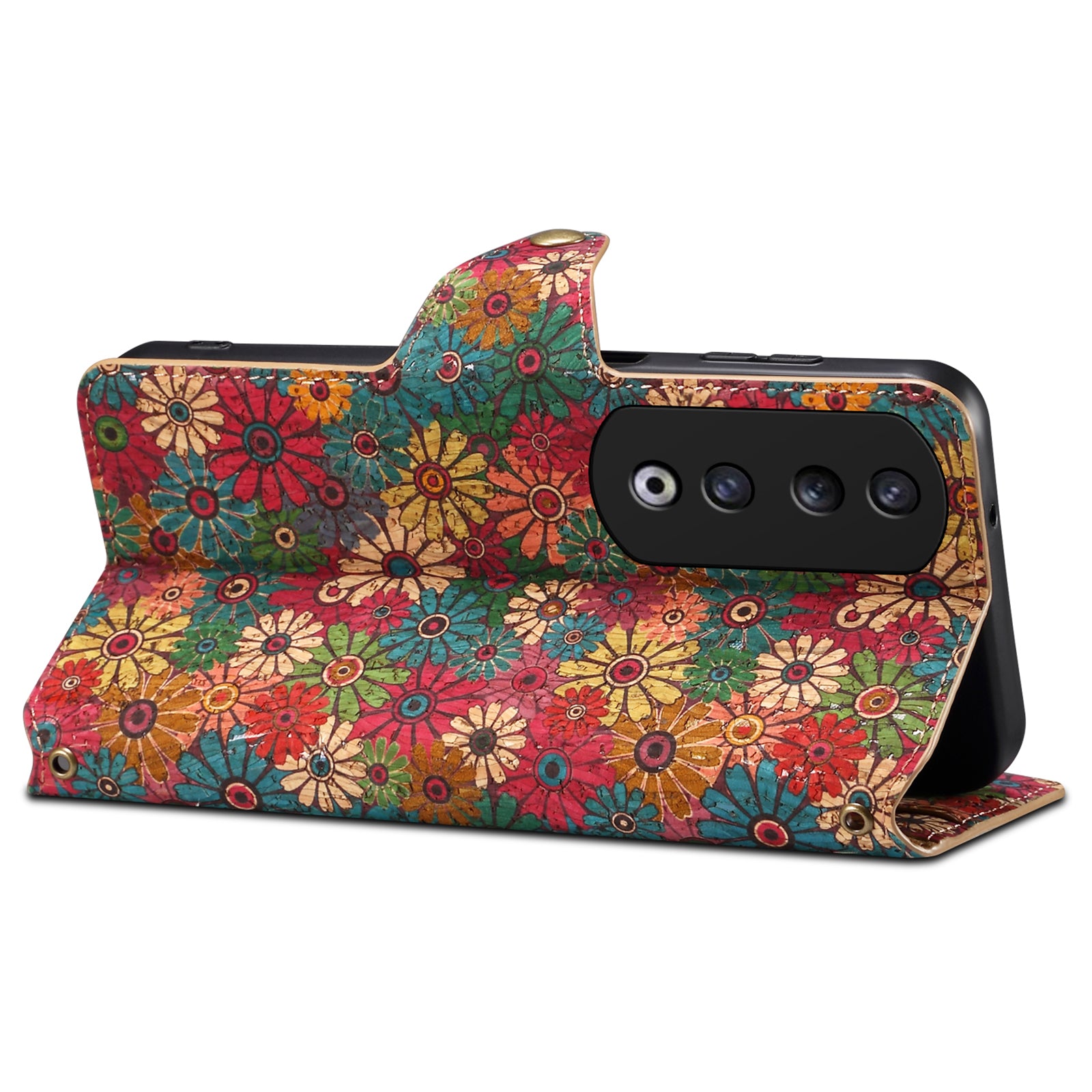 For Honor 90 Pro Wallet Case Stand Seasonal Flower PU Leather Phone Cover