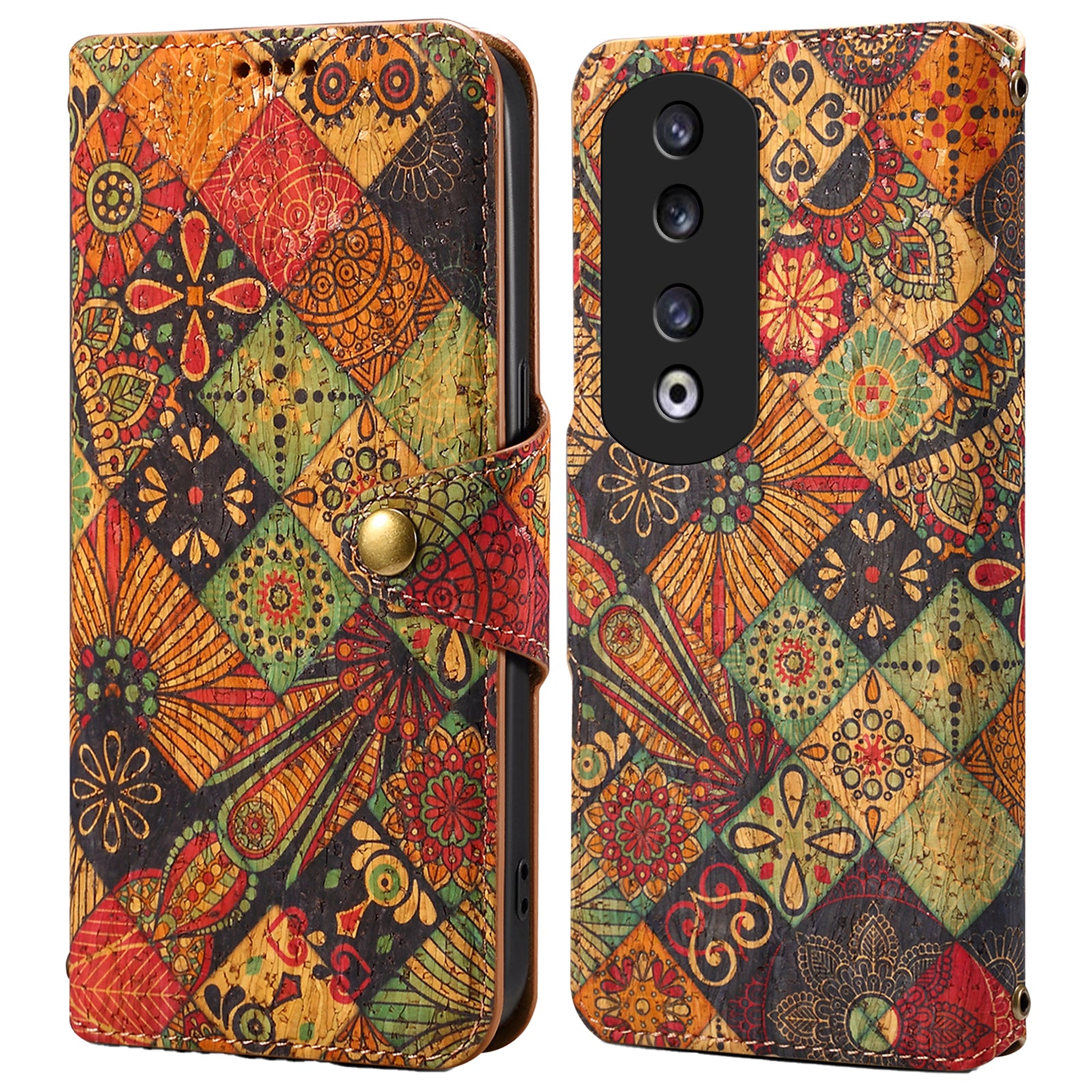 For Honor 90 Pro Wallet Case Stand Seasonal Flower PU Leather Phone Cover
