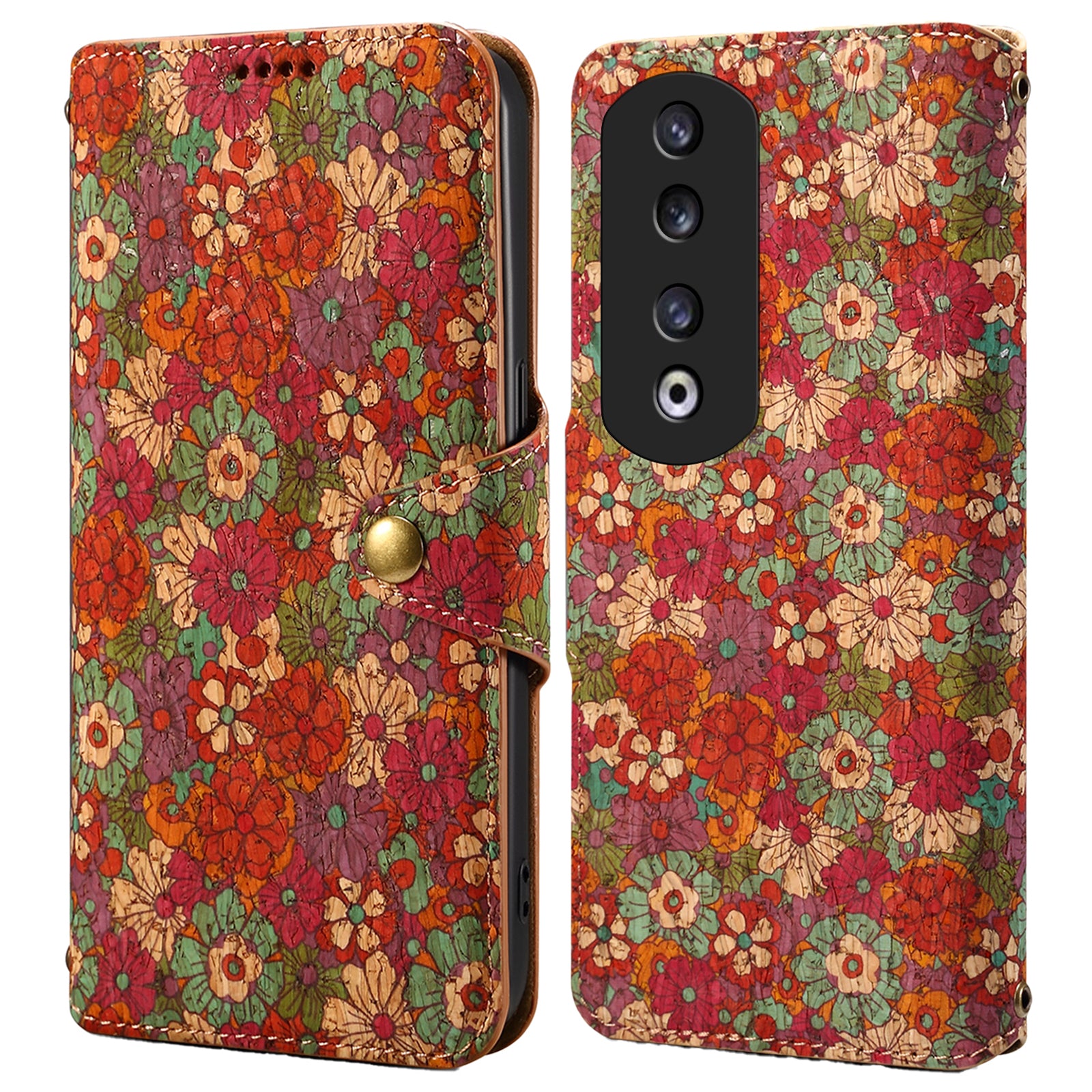 For Honor 90 Pro Wallet Case Stand Seasonal Flower PU Leather Phone Cover