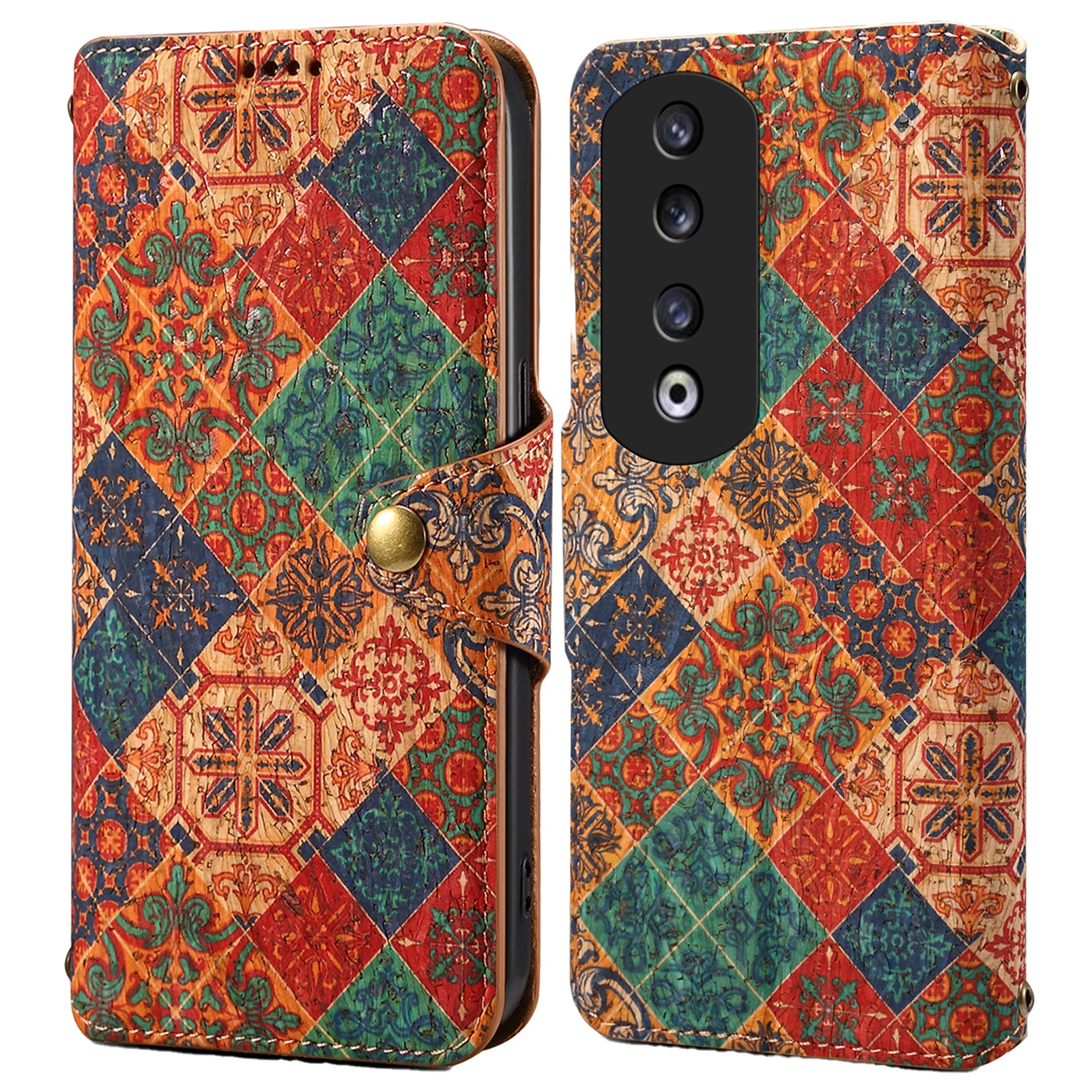 For Honor 90 Pro Wallet Case Stand Seasonal Flower PU Leather Phone Cover