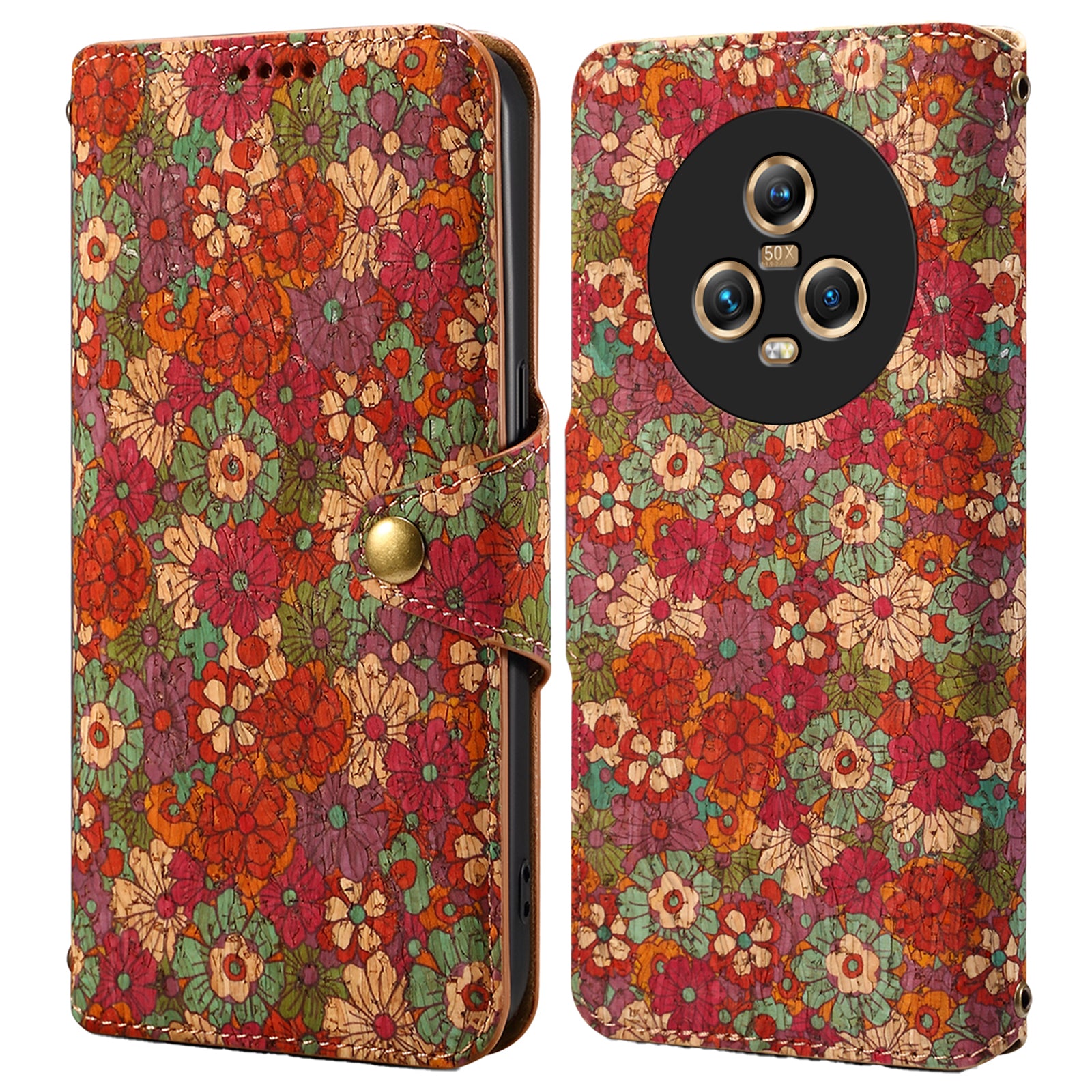 For Honor Magic5 Case Flower Leather Phone Cover with Wallet Card Slots