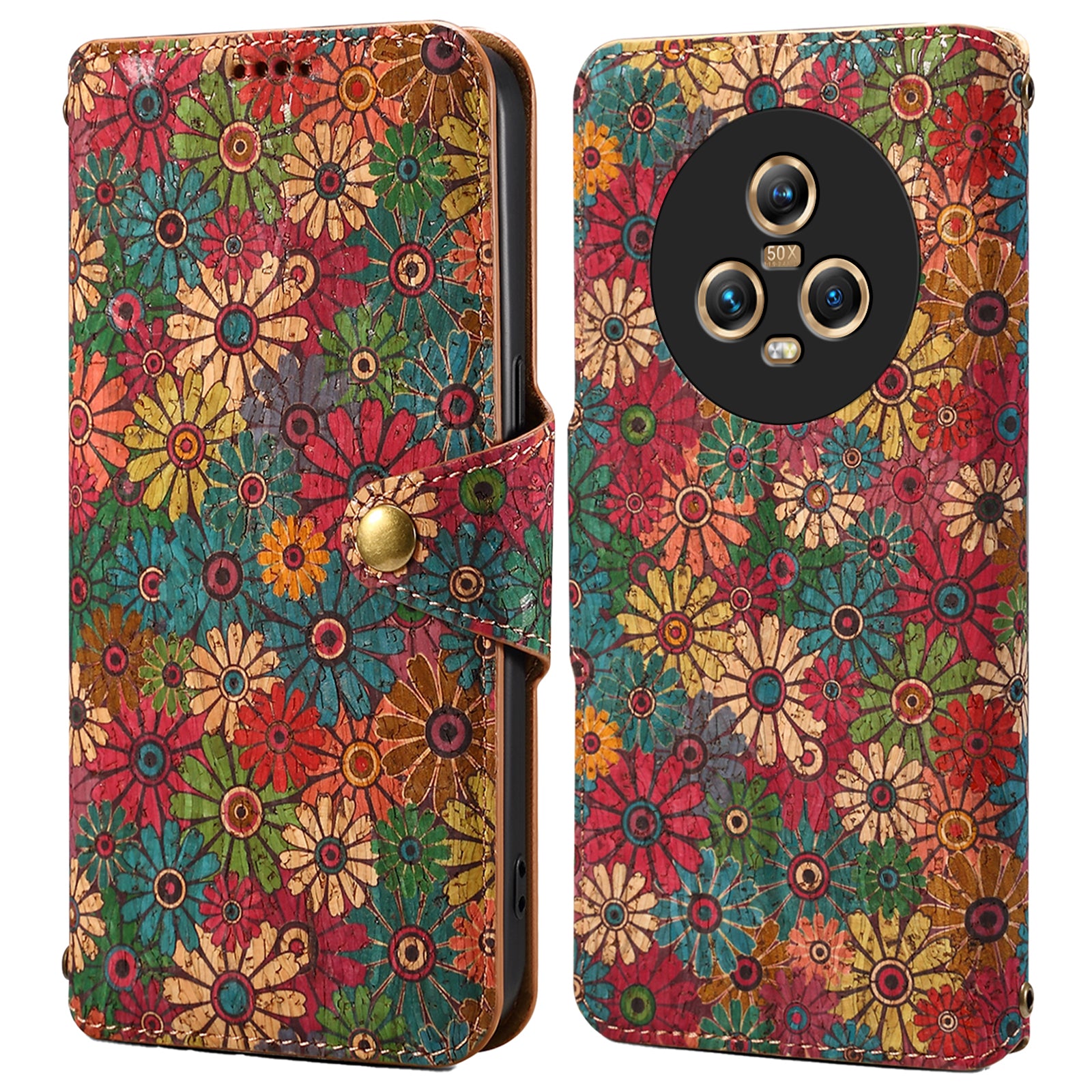 For Honor Magic5 Case Flower Leather Phone Cover with Wallet Card Slots
