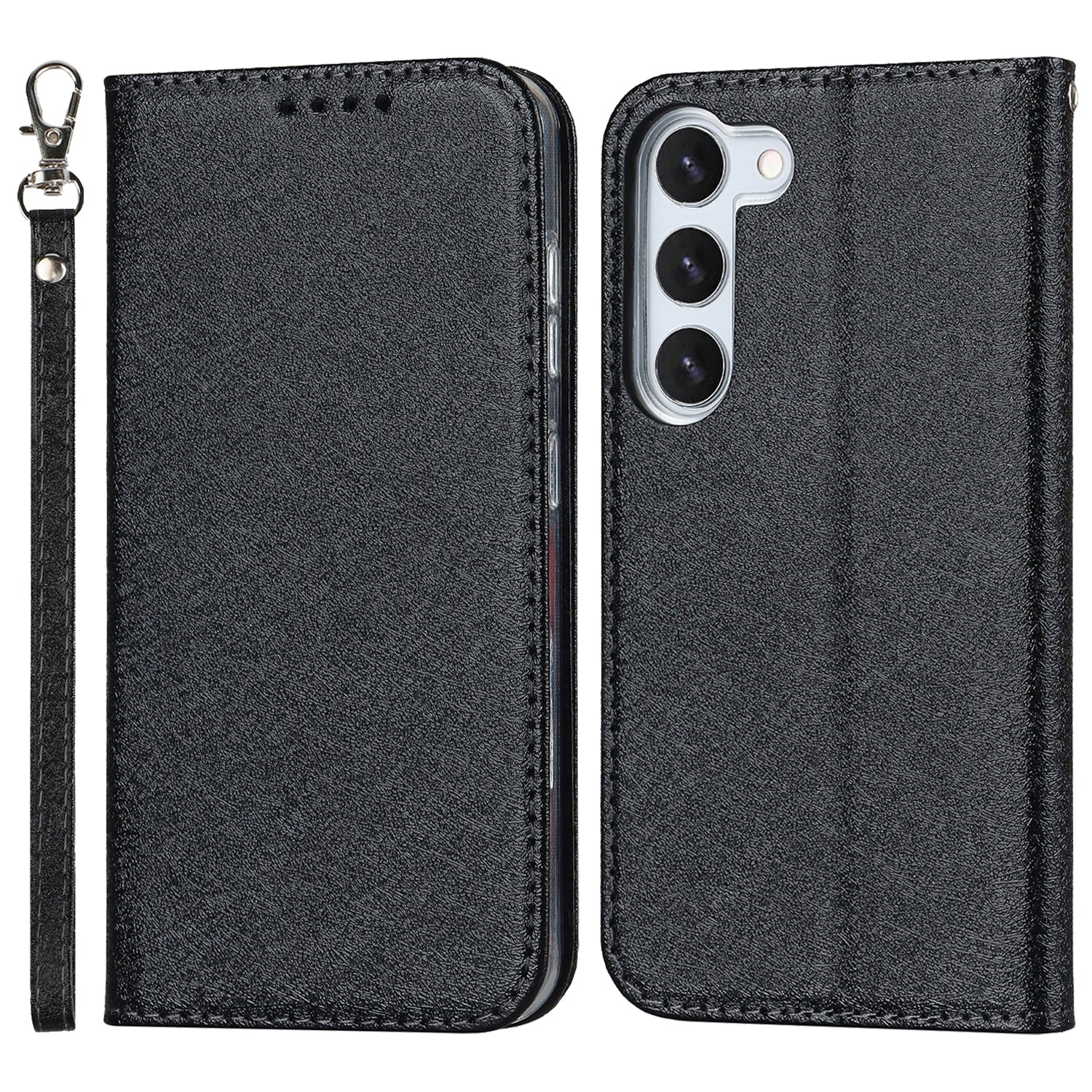 For Samsung Galaxy S23+ Case PU Leather Silk Texture Magnetic Flip Phone Cover