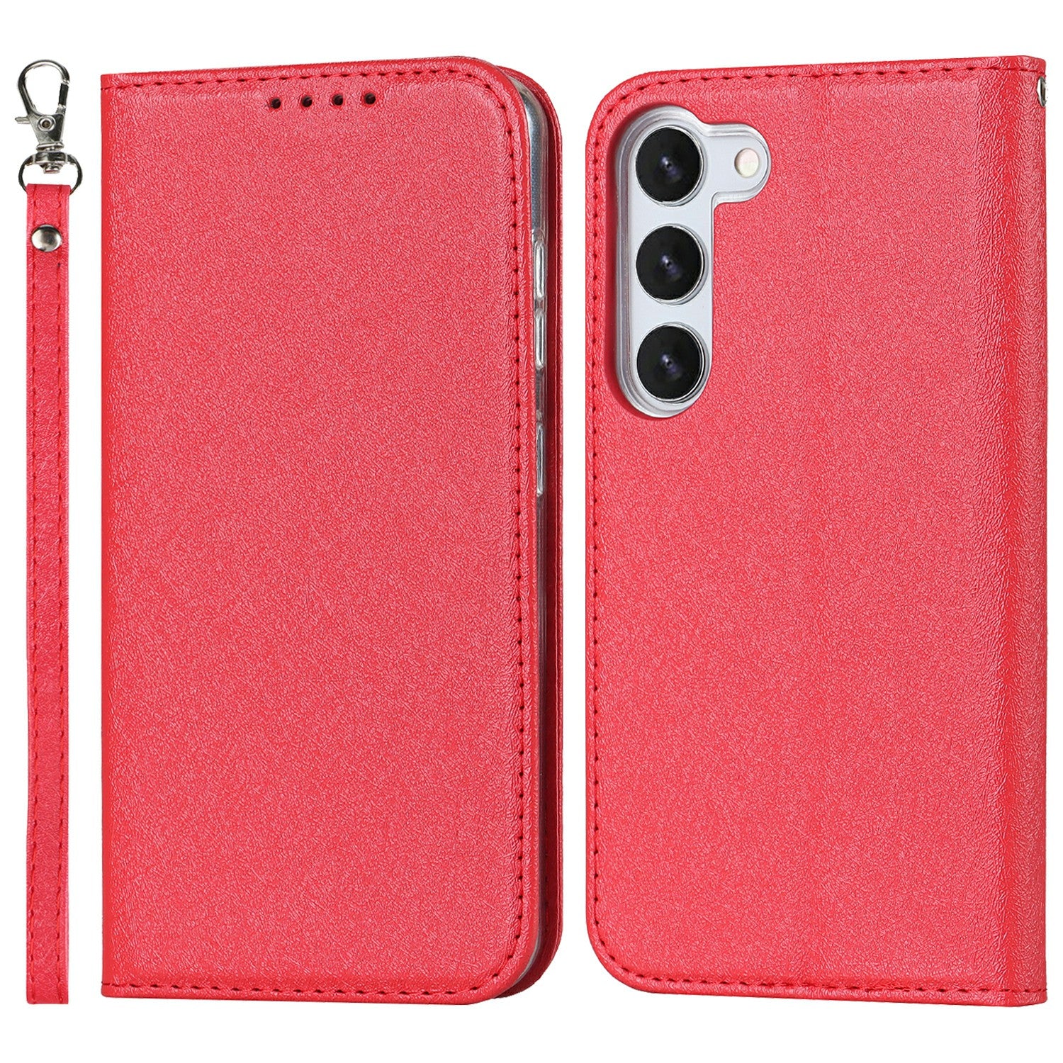 For Samsung Galaxy S23+ Case PU Leather Silk Texture Magnetic Flip Phone Cover