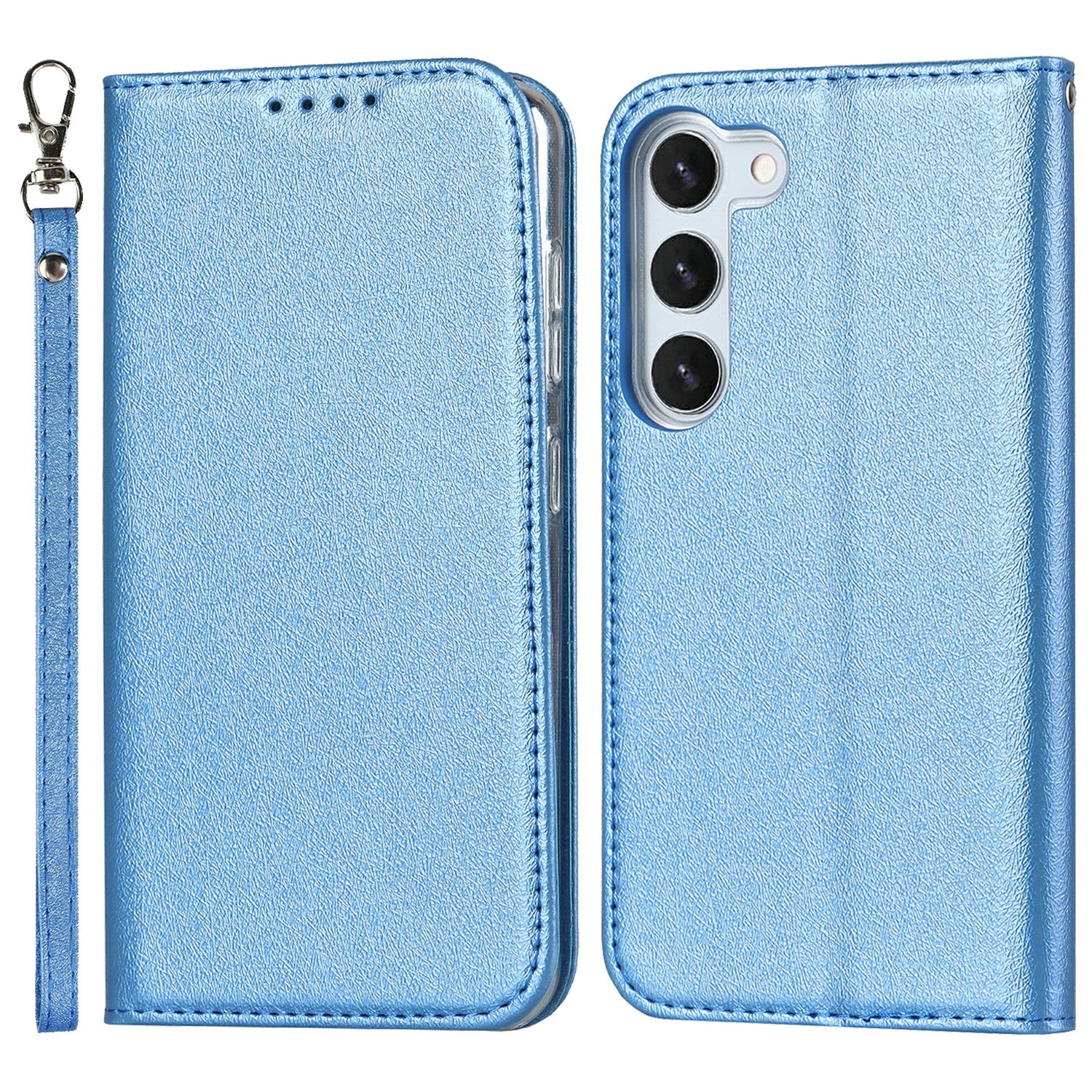 For Samsung Galaxy S23+ Case PU Leather Silk Texture Magnetic Flip Phone Cover