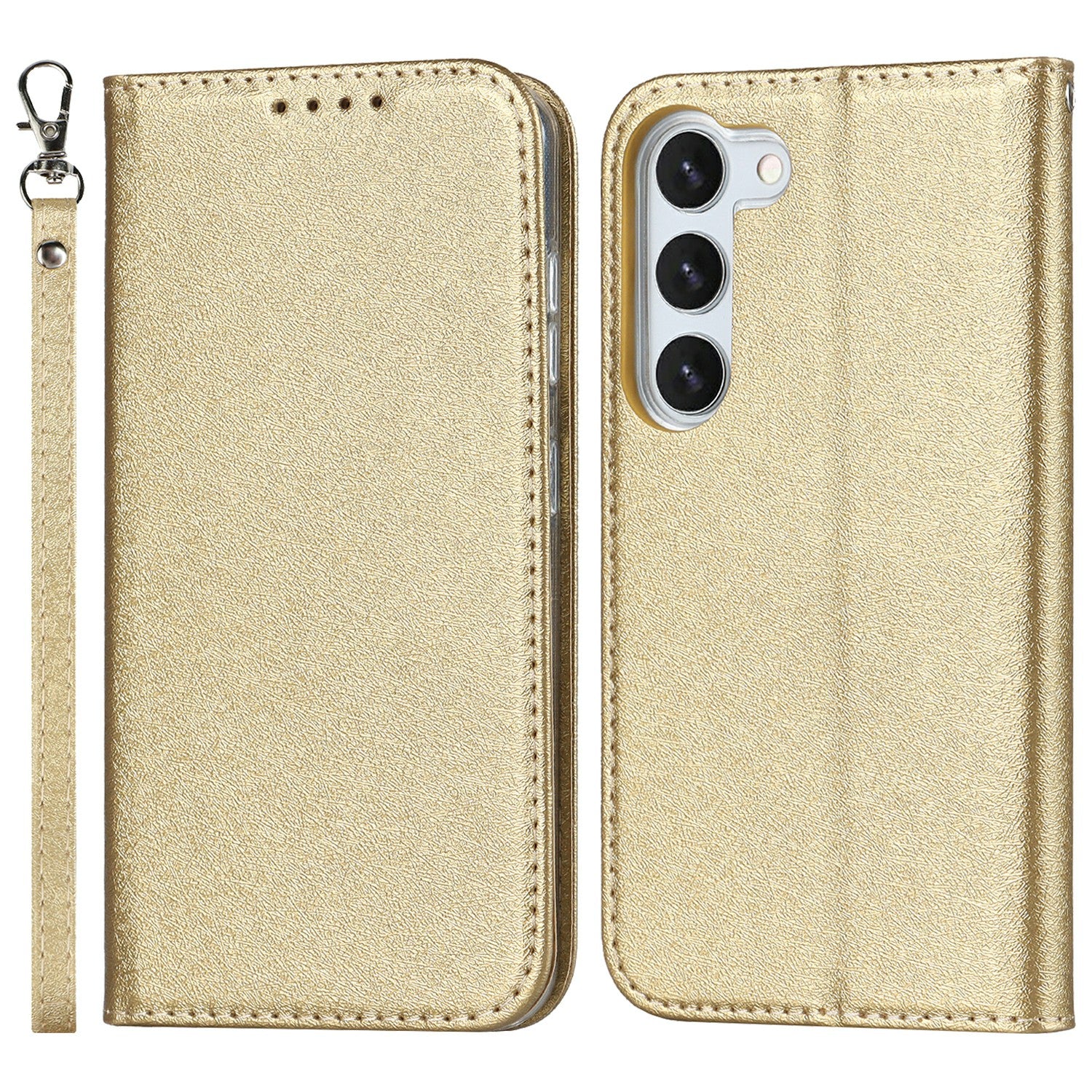 For Samsung Galaxy S23+ Case PU Leather Silk Texture Magnetic Flip Phone Cover
