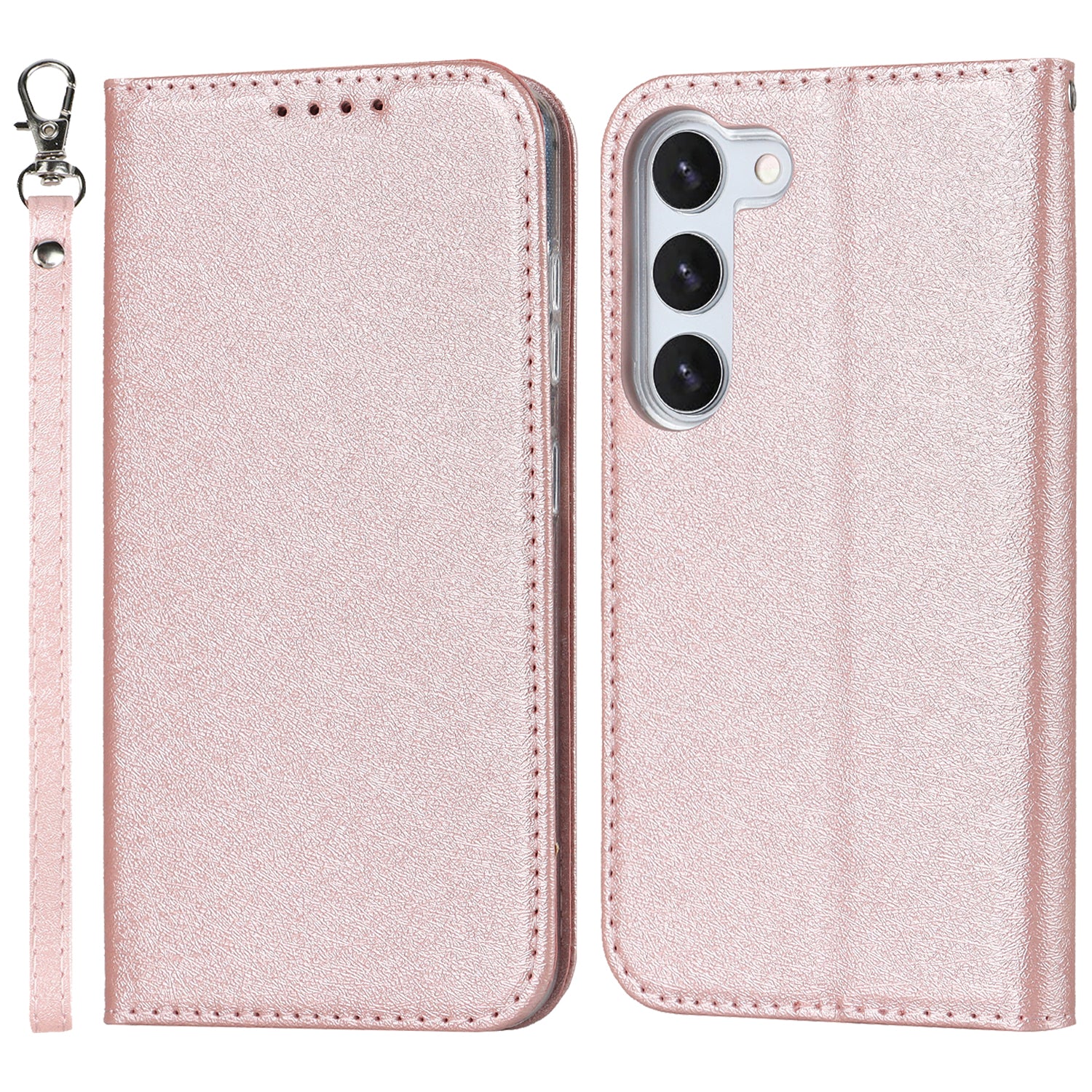 For Samsung Galaxy S23+ Case PU Leather Silk Texture Magnetic Flip Phone Cover