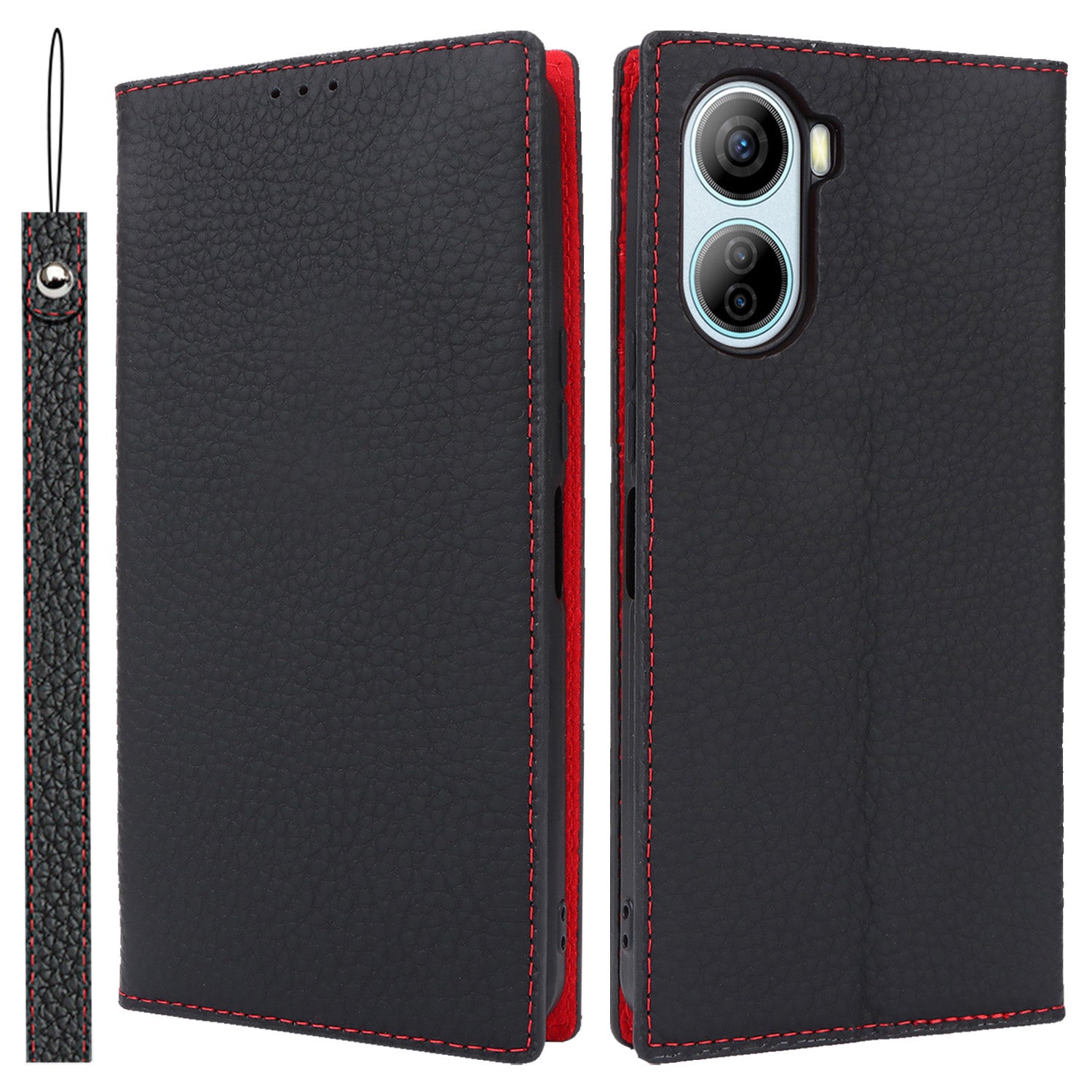 For ZTE Libero 5G IV Case Genuine Cow Leather Litchi Texture Flip Phone Cover