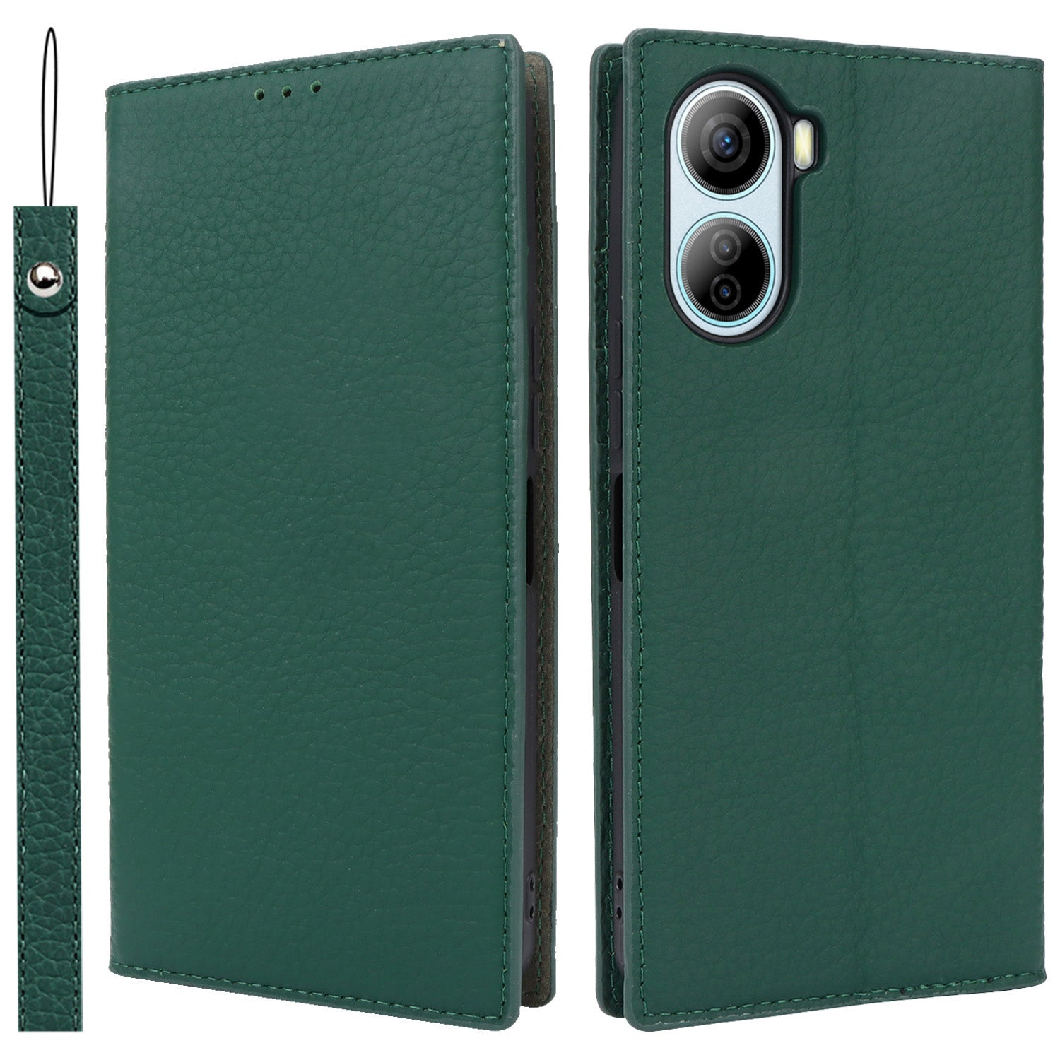 For ZTE Libero 5G IV Case Genuine Cow Leather Litchi Texture Flip Phone Cover