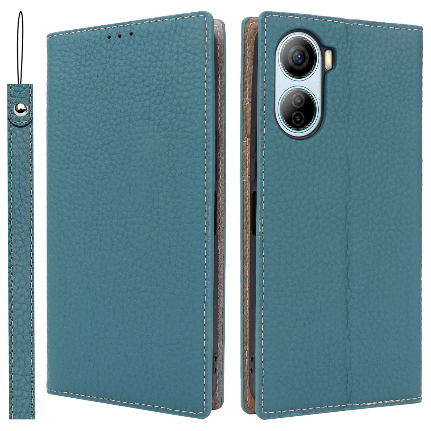 For ZTE Libero 5G IV Case Genuine Cow Leather Litchi Texture Flip Phone Cover