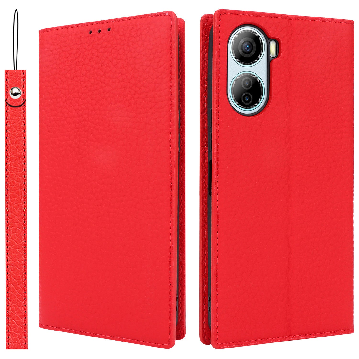 For ZTE Libero 5G IV Case Genuine Cow Leather Litchi Texture Flip Phone Cover