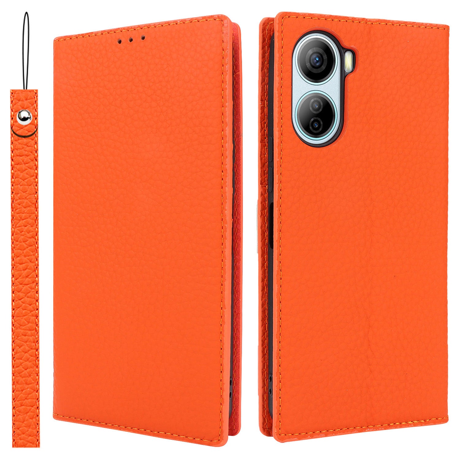 For ZTE Libero 5G IV Case Genuine Cow Leather Litchi Texture Flip Phone Cover