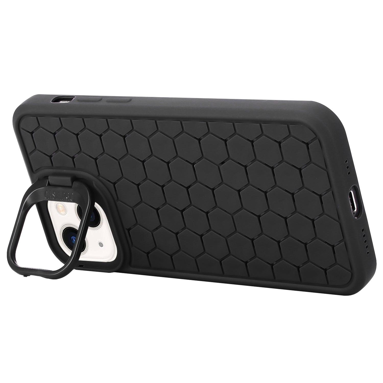 For iPhone 14 Magnetic Case Honeycomb Texture Lens Frame Kickstand TPU Phone Cover
