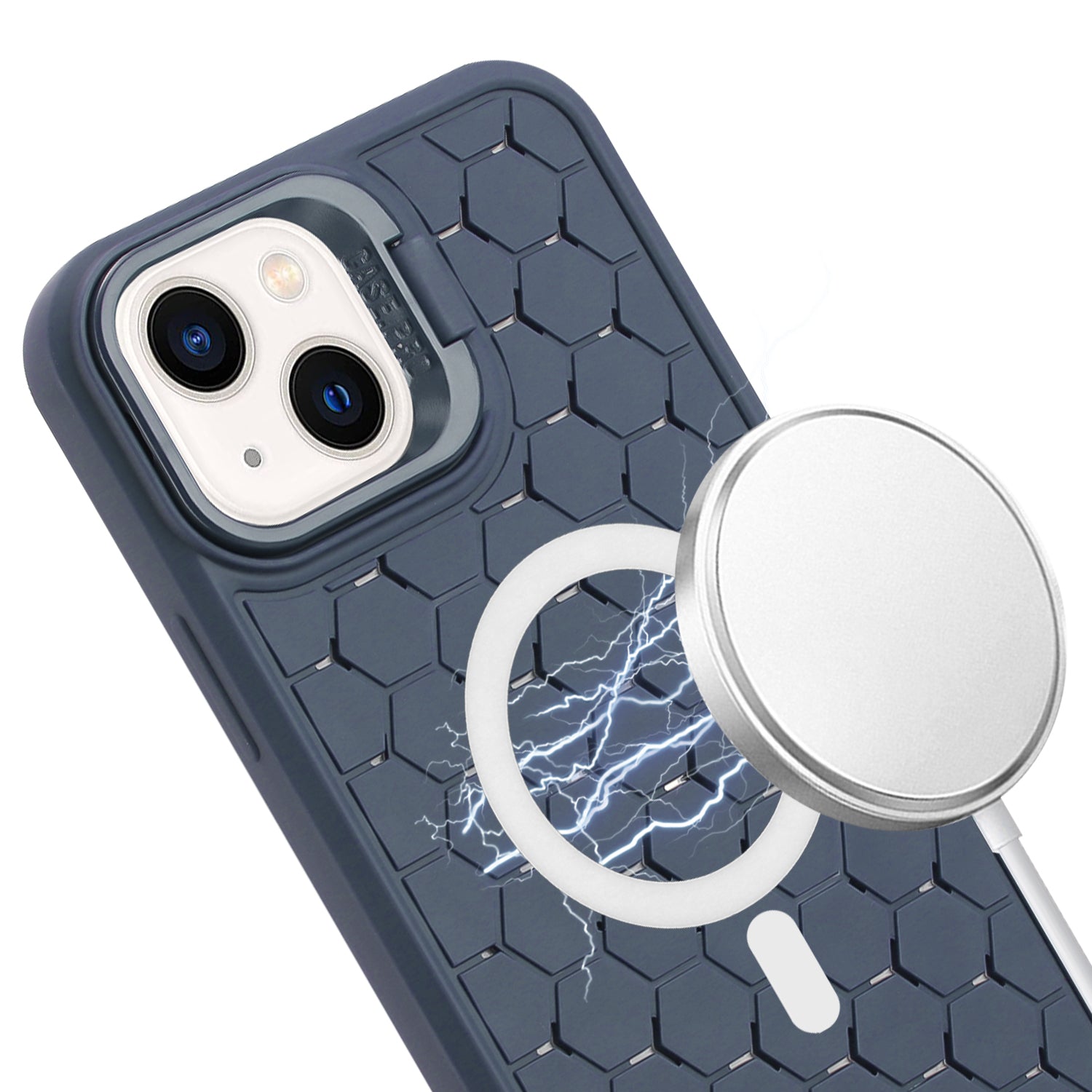 For iPhone 14 Plus Magnetic Case Kickstand Breathable TPU Phone Cover with Kickstand