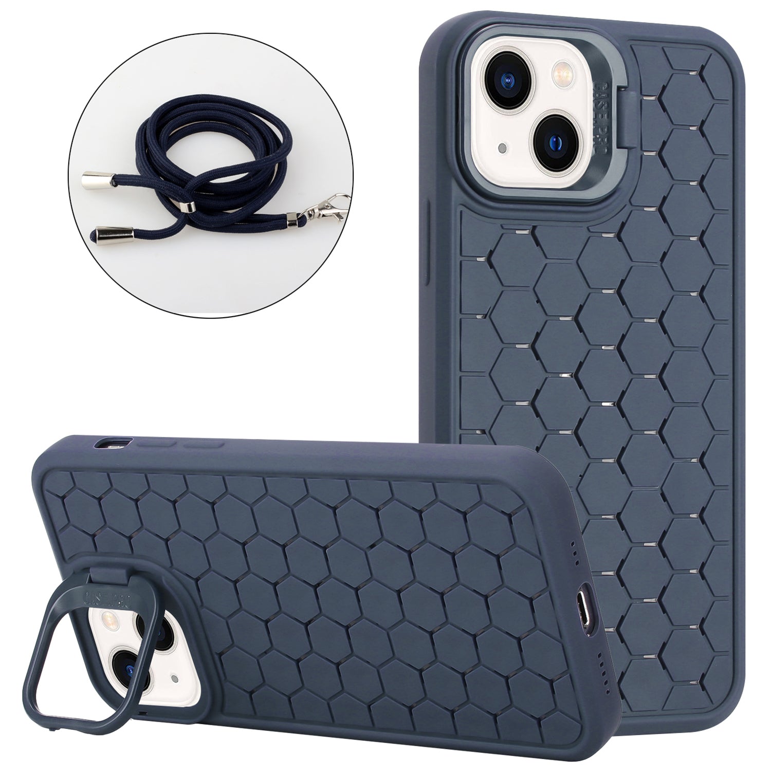 For iPhone 13 Kickstand Cover Soft TPU Cooling Magnetic Phone Case with Lanyard