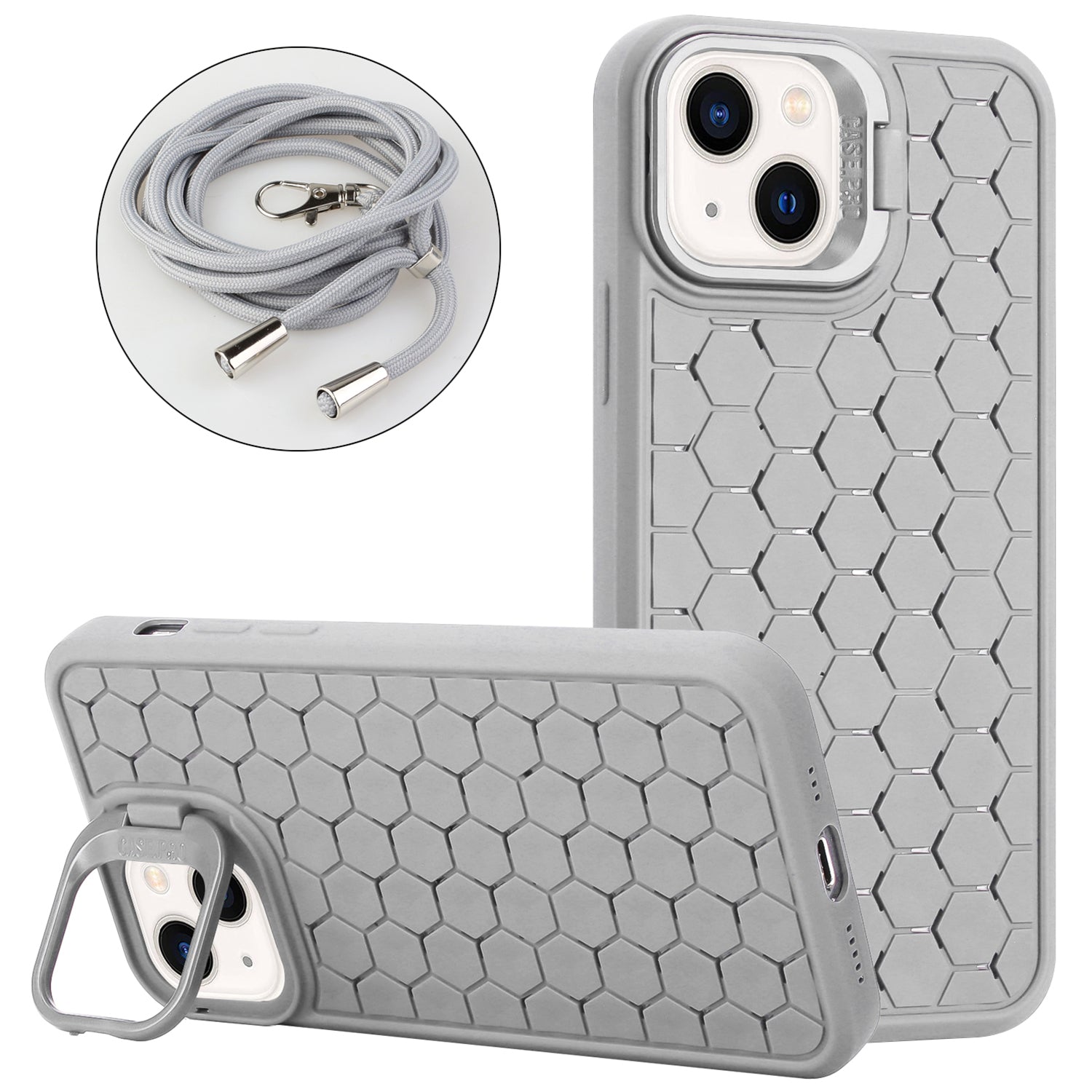 For iPhone 13 Kickstand Cover Soft TPU Cooling Magnetic Phone Case with Lanyard