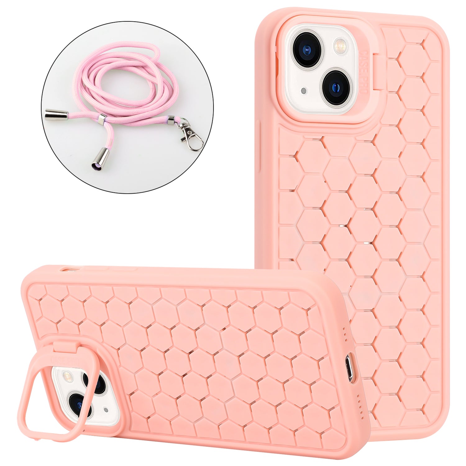 For iPhone 13 Kickstand Cover Soft TPU Cooling Magnetic Phone Case with Lanyard