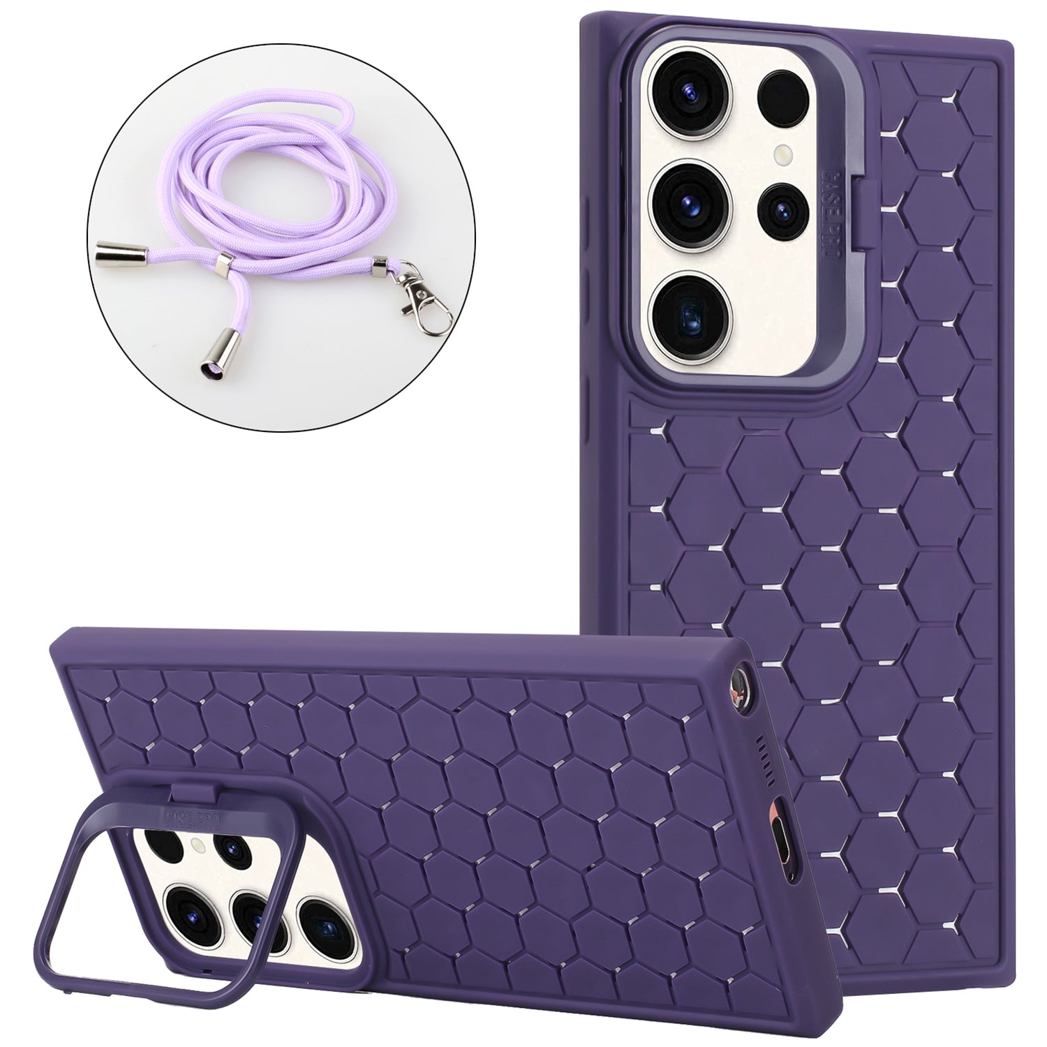 For Samsung Galaxy S24 Ultra Magnetic Case Kickstand Breathable TPU Phone Cover with Lanyard