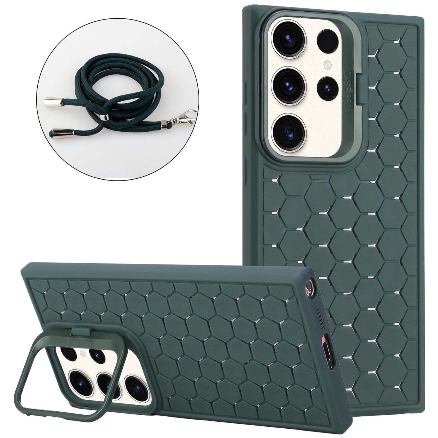 For Samsung Galaxy S24 Ultra Magnetic Case Kickstand Breathable TPU Phone Cover with Lanyard