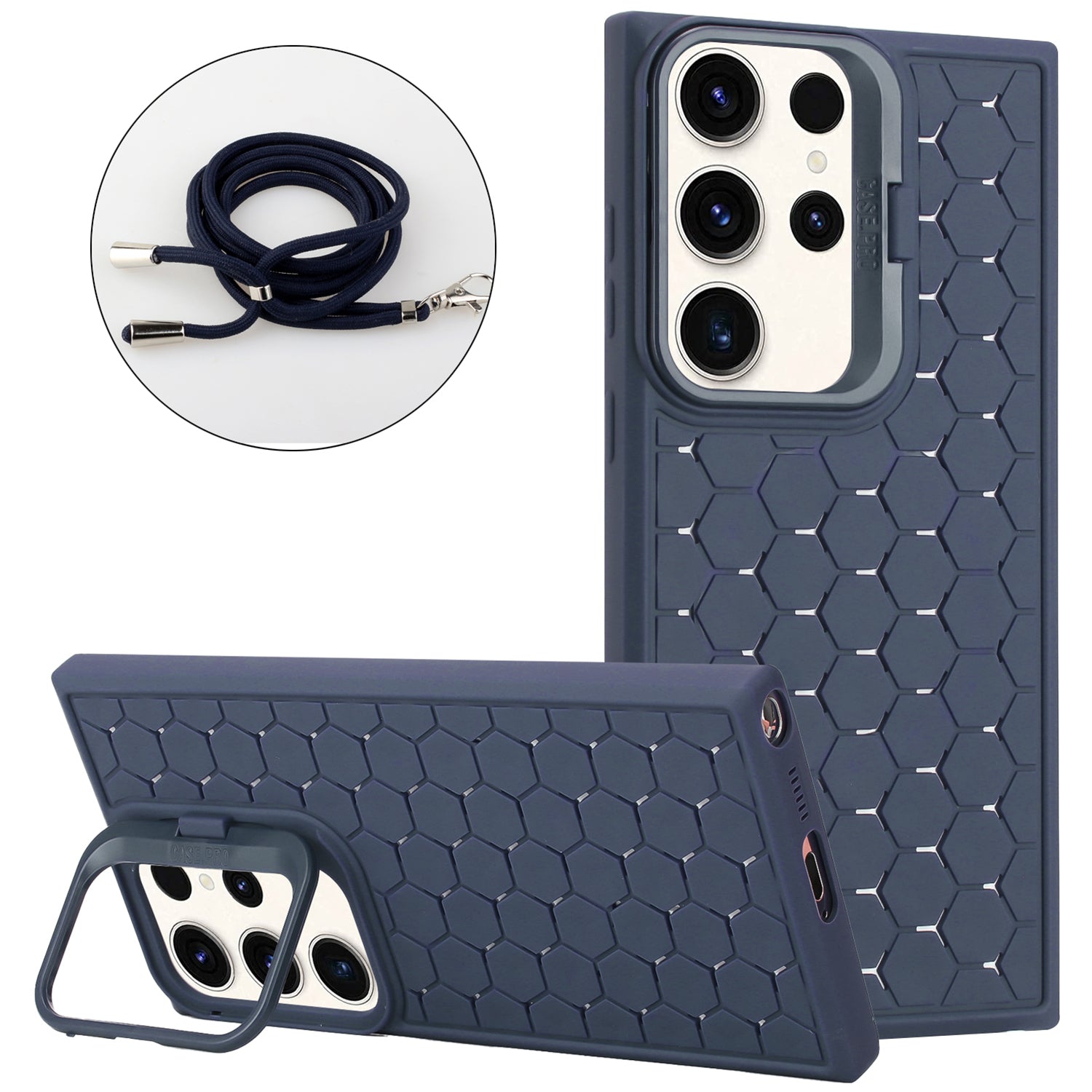 For Samsung Galaxy S24 Ultra Magnetic Case Kickstand Breathable TPU Phone Cover with Lanyard