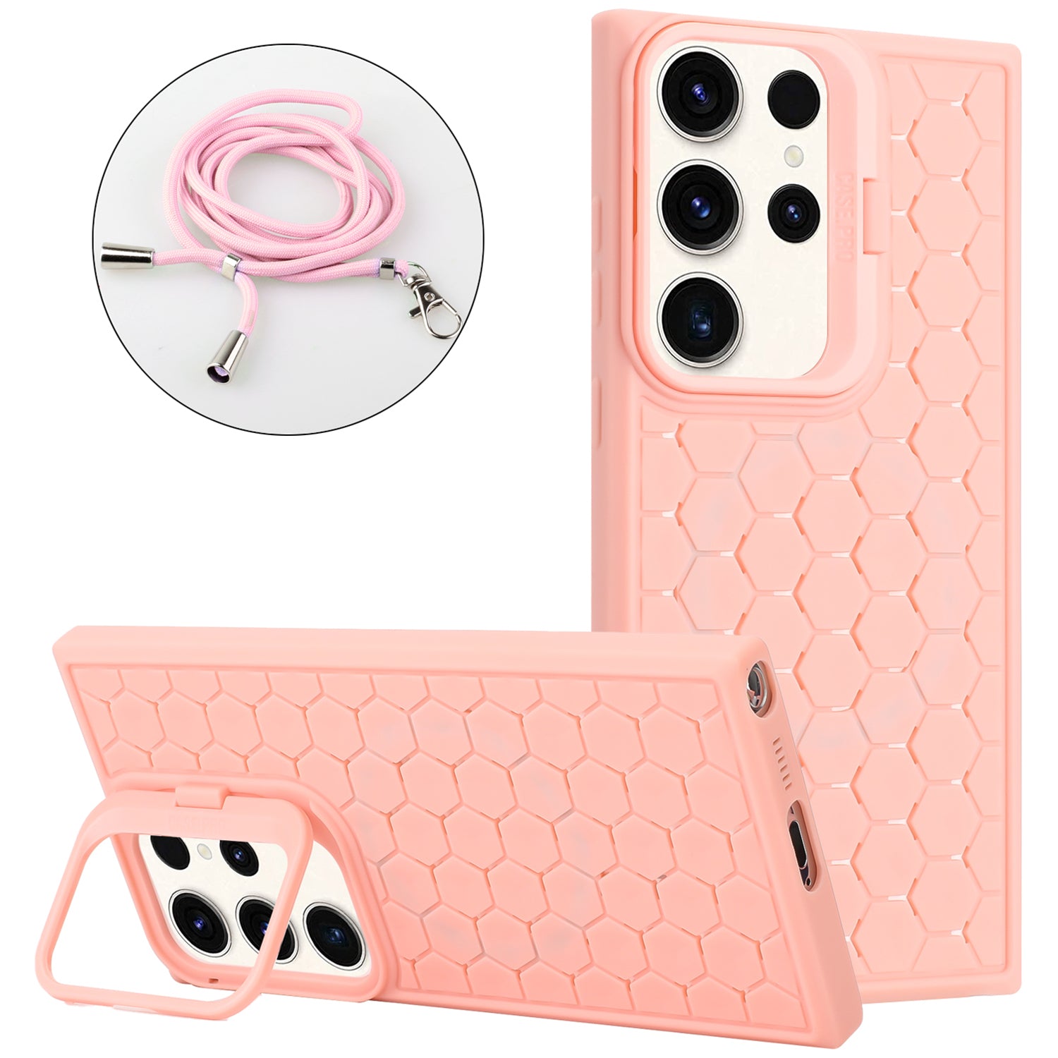 For Samsung Galaxy S24 Ultra Magnetic Case Kickstand Breathable TPU Phone Cover with Lanyard