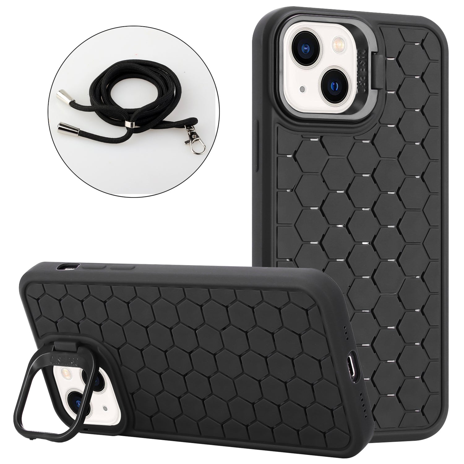 For iPhone 14 Plus Magnetic Case Invisible Kickstand TPU Phone Cover with Lanyard