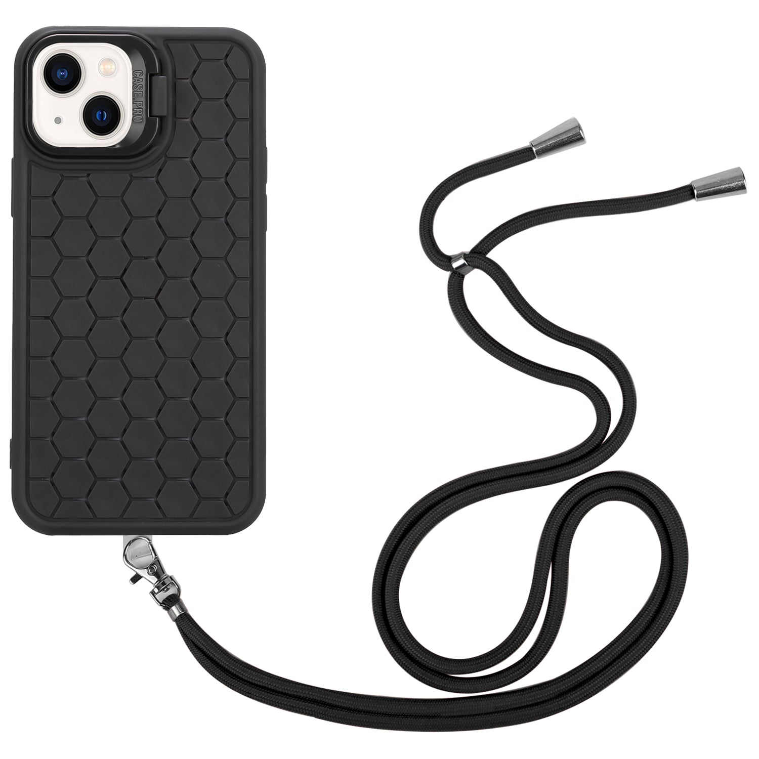 For iPhone 14 Plus Magnetic Case Invisible Kickstand TPU Phone Cover with Lanyard