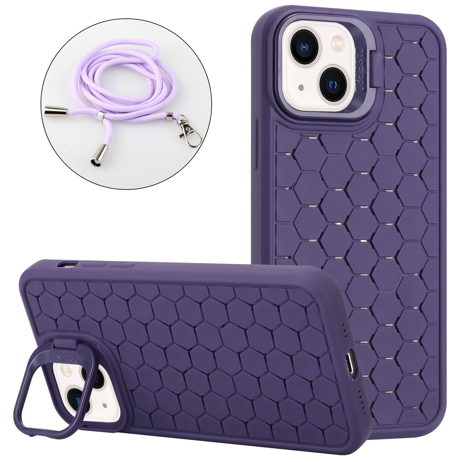 For iPhone 14 Plus Magnetic Case Invisible Kickstand TPU Phone Cover with Lanyard