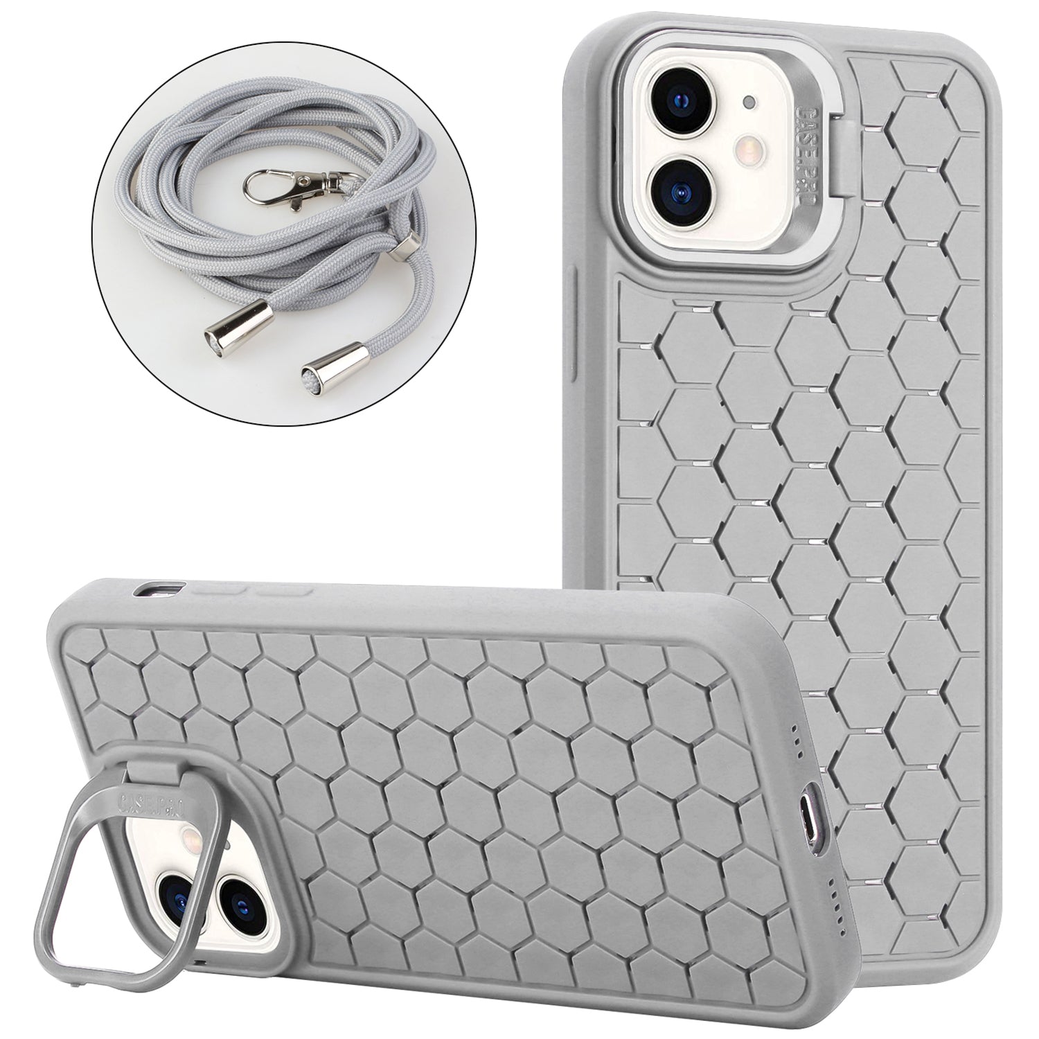 For iPhone 12 Magnetic Case Lens Frame Kickstand Heat Dissipation TPU Cover with Lanyard