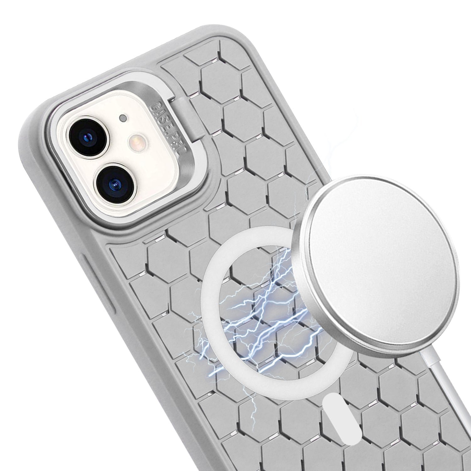 For iPhone 12 Magnetic Case Lens Frame Kickstand Heat Dissipation TPU Cover with Lanyard