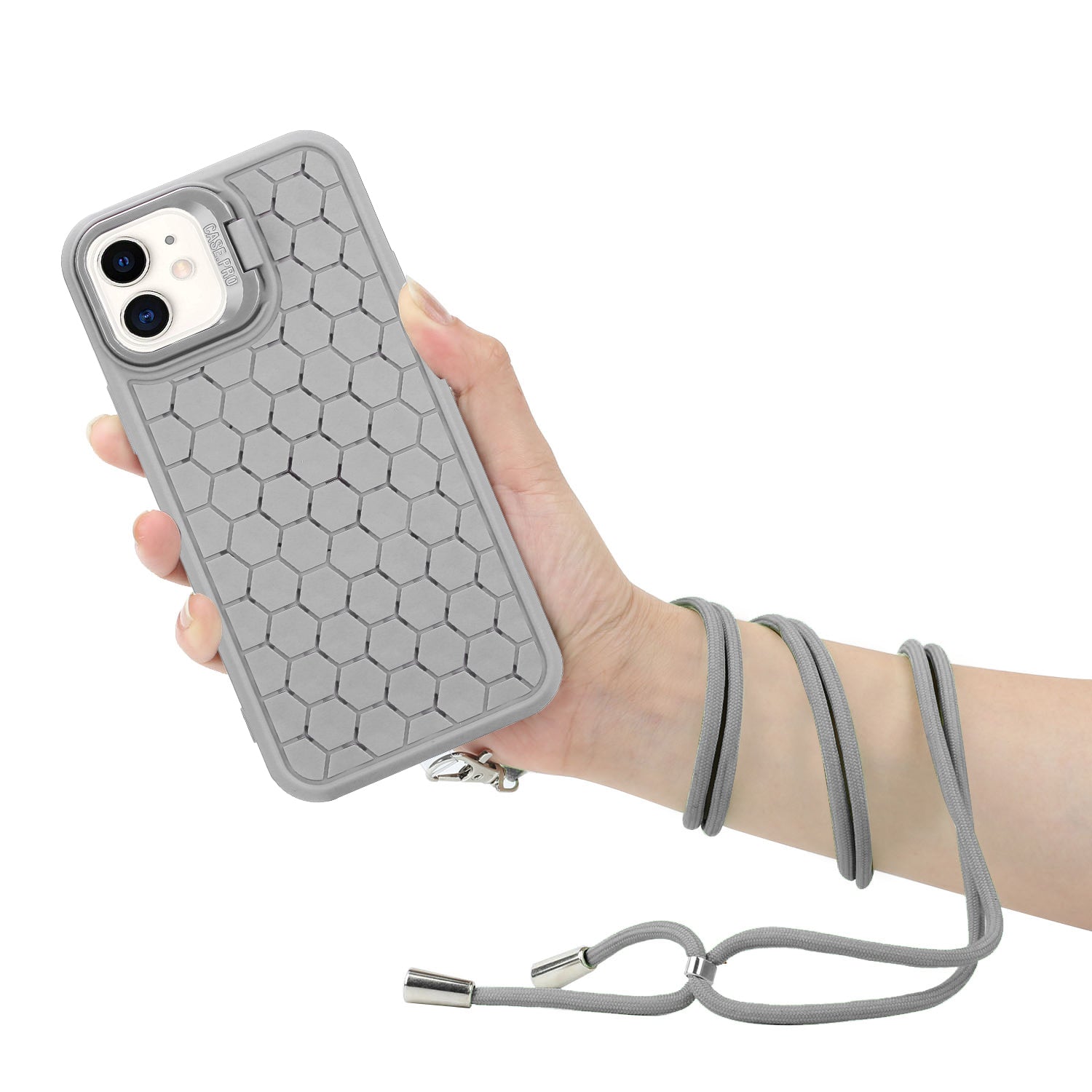 For iPhone 12 Magnetic Case Lens Frame Kickstand Heat Dissipation TPU Cover with Lanyard
