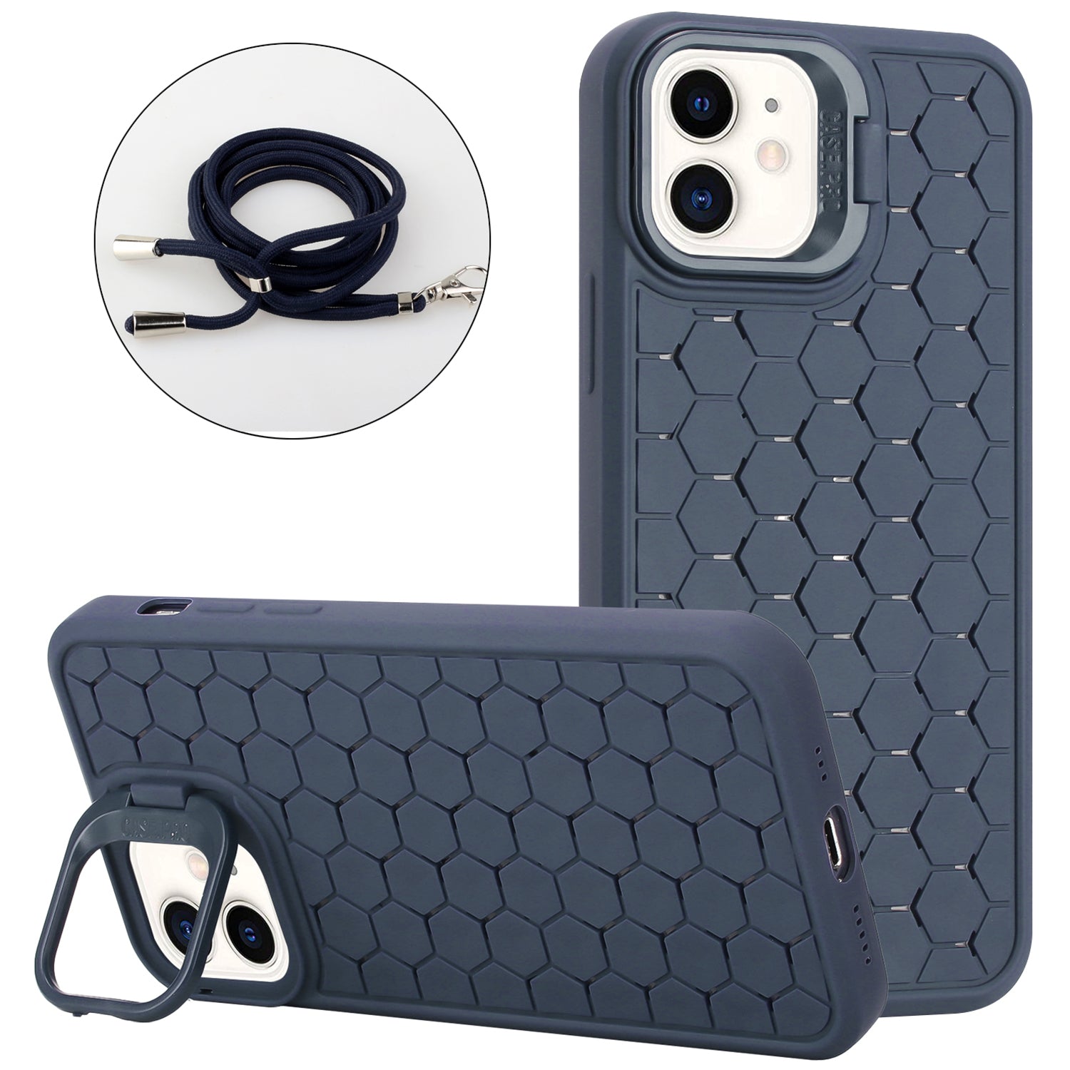 For iPhone 12 Magnetic Case Lens Frame Kickstand Heat Dissipation TPU Cover with Lanyard